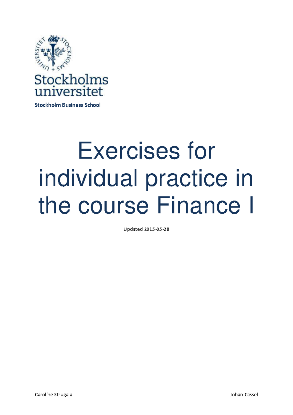Exercise Compendium for Finance I - Stockholm Business School Exercises ...