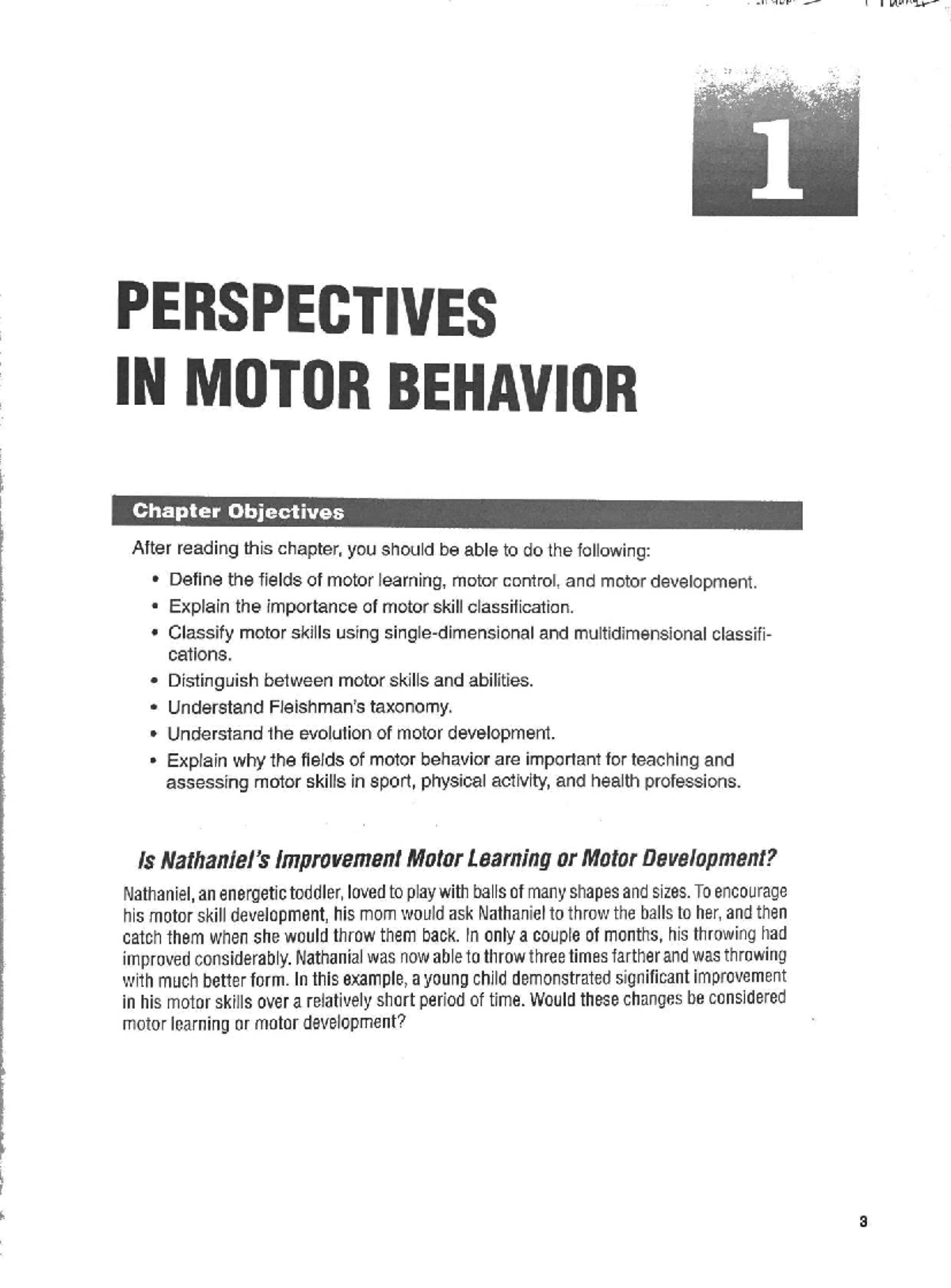 Motor Learning and Development (PE 101) - Chapter 1 Overview - Studocu