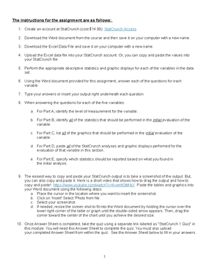 Assignment 6 - Answer Sheet - Stat Crunch Exercise 2 - Name ...