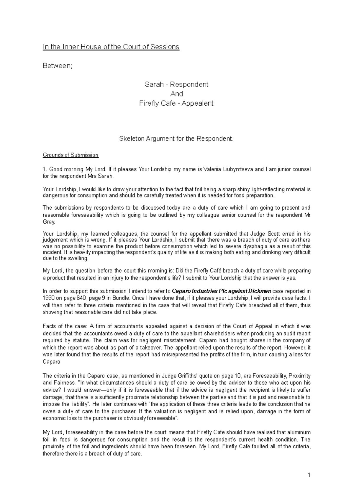 Mooting Example: Respondent - Document Preview