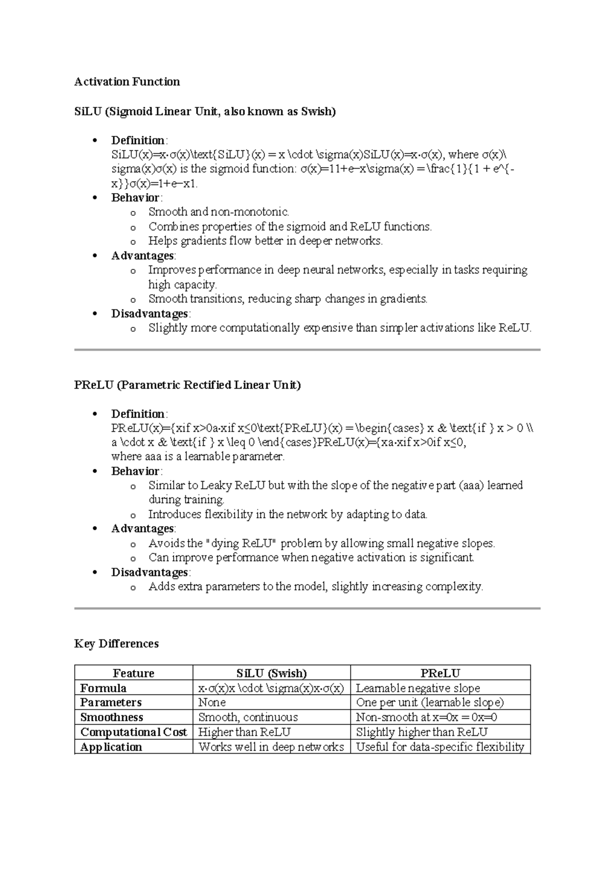 Deep Learning Activation Functions: SiLU & PReLU Explained - Studocu
