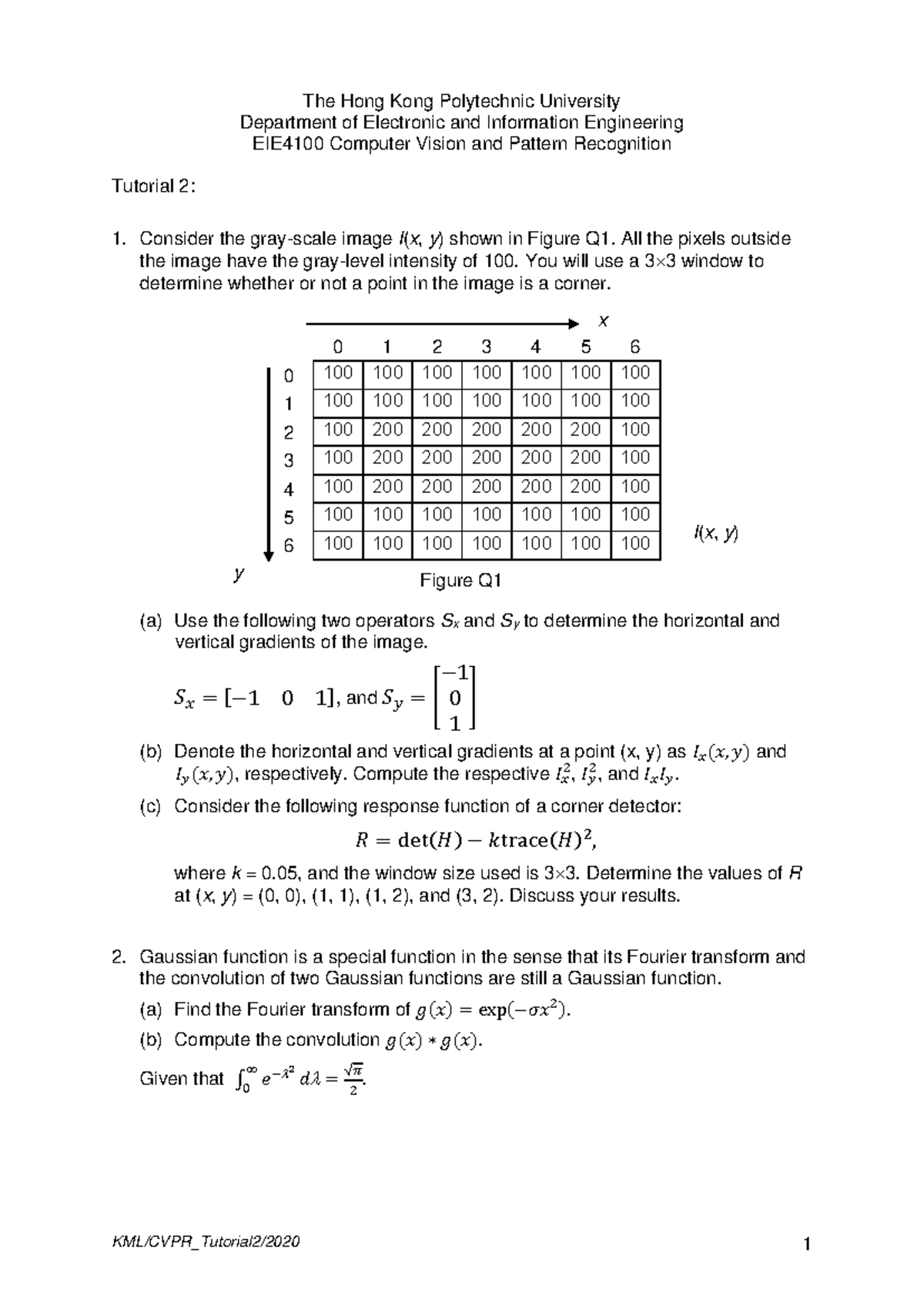 EIE 4100 CVPR Tutorial 2 (2020) - Answers and Discussions - Studocu