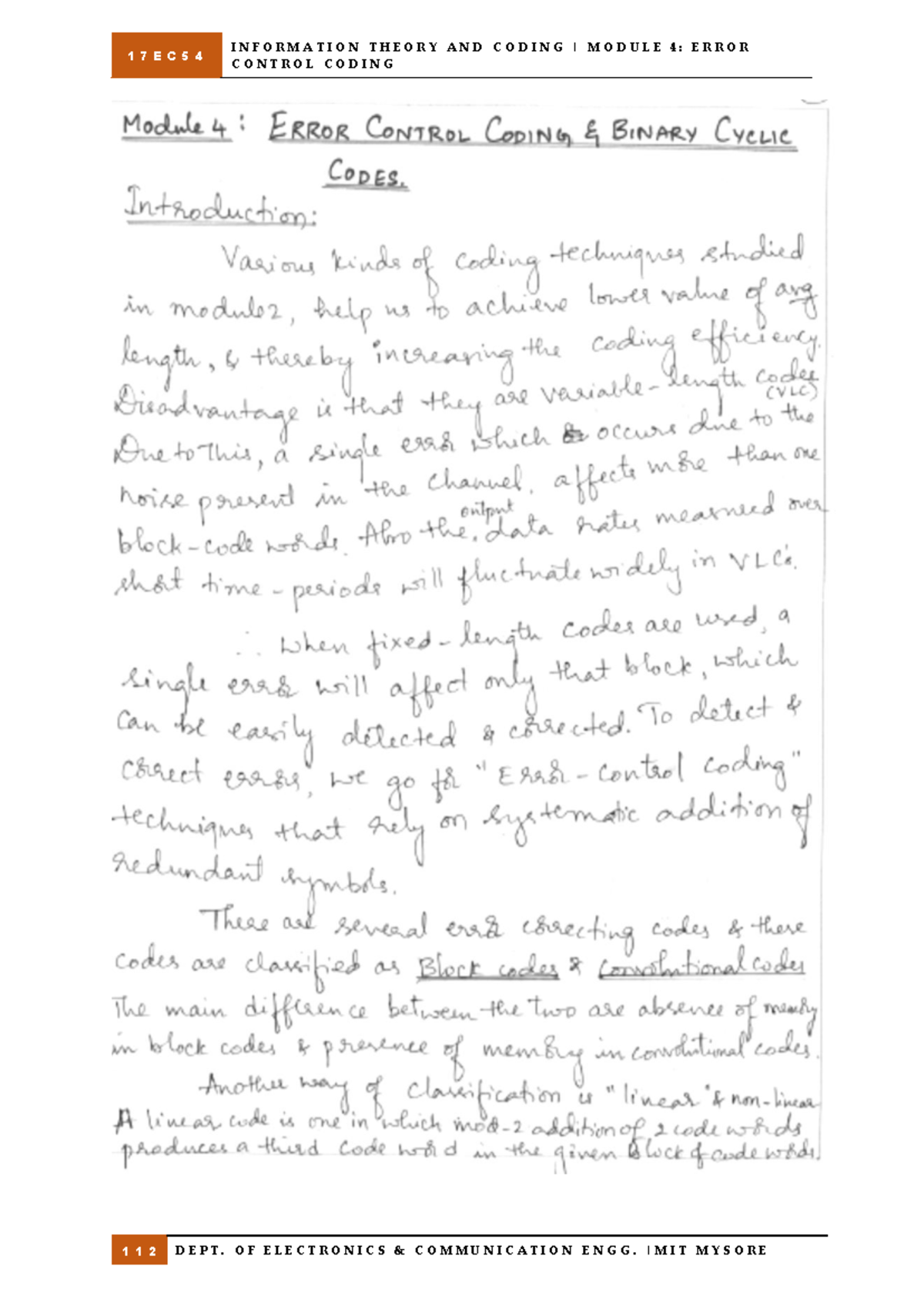 Module 4 17ec54 ECC & BCC notes - 1 7 E C 5 4 C O N T R O L C O D I N G ...