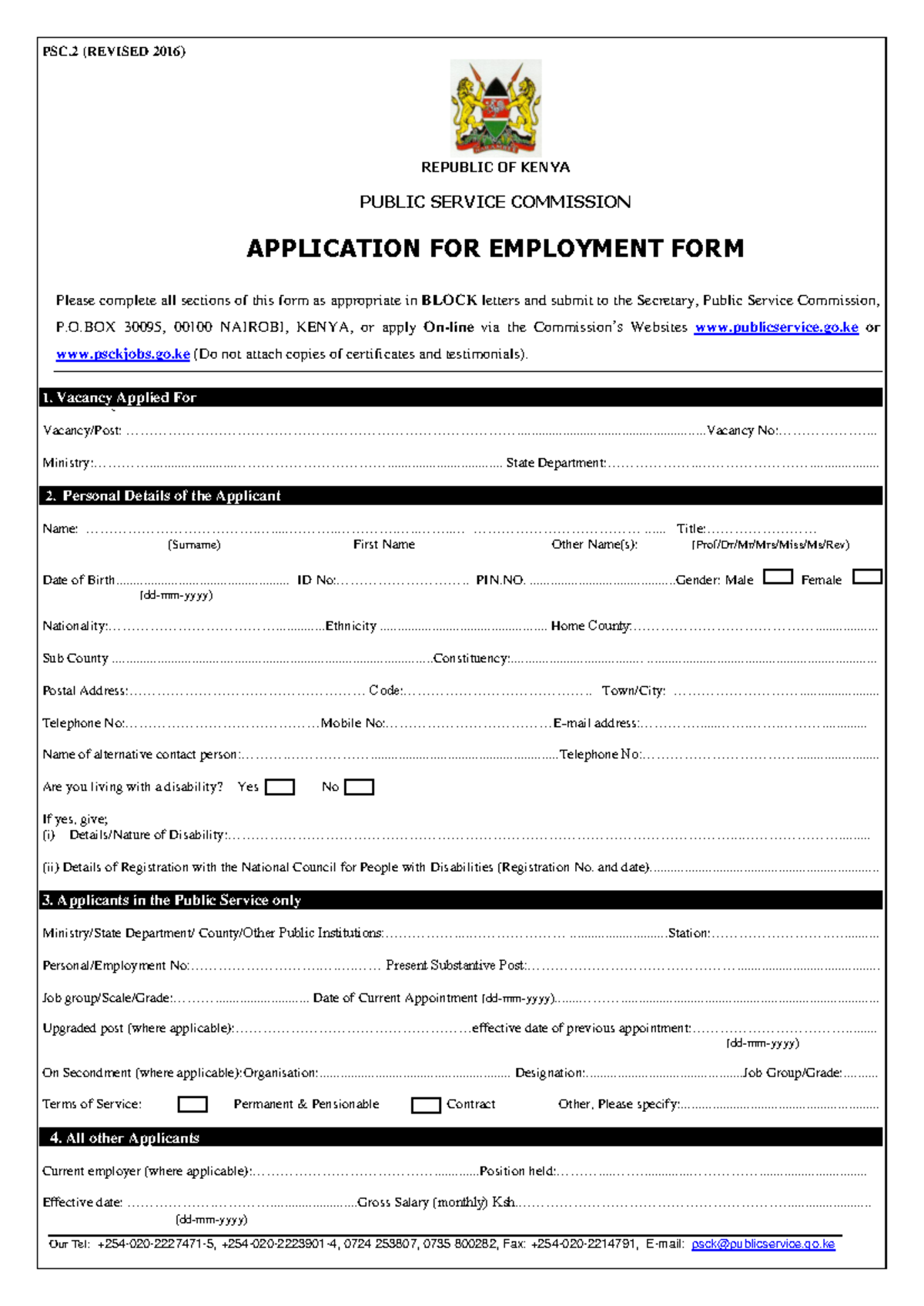 PSC2 FORM - APPLICATION FOR EMPLOYMENT (REVISED 2016) - Studocu