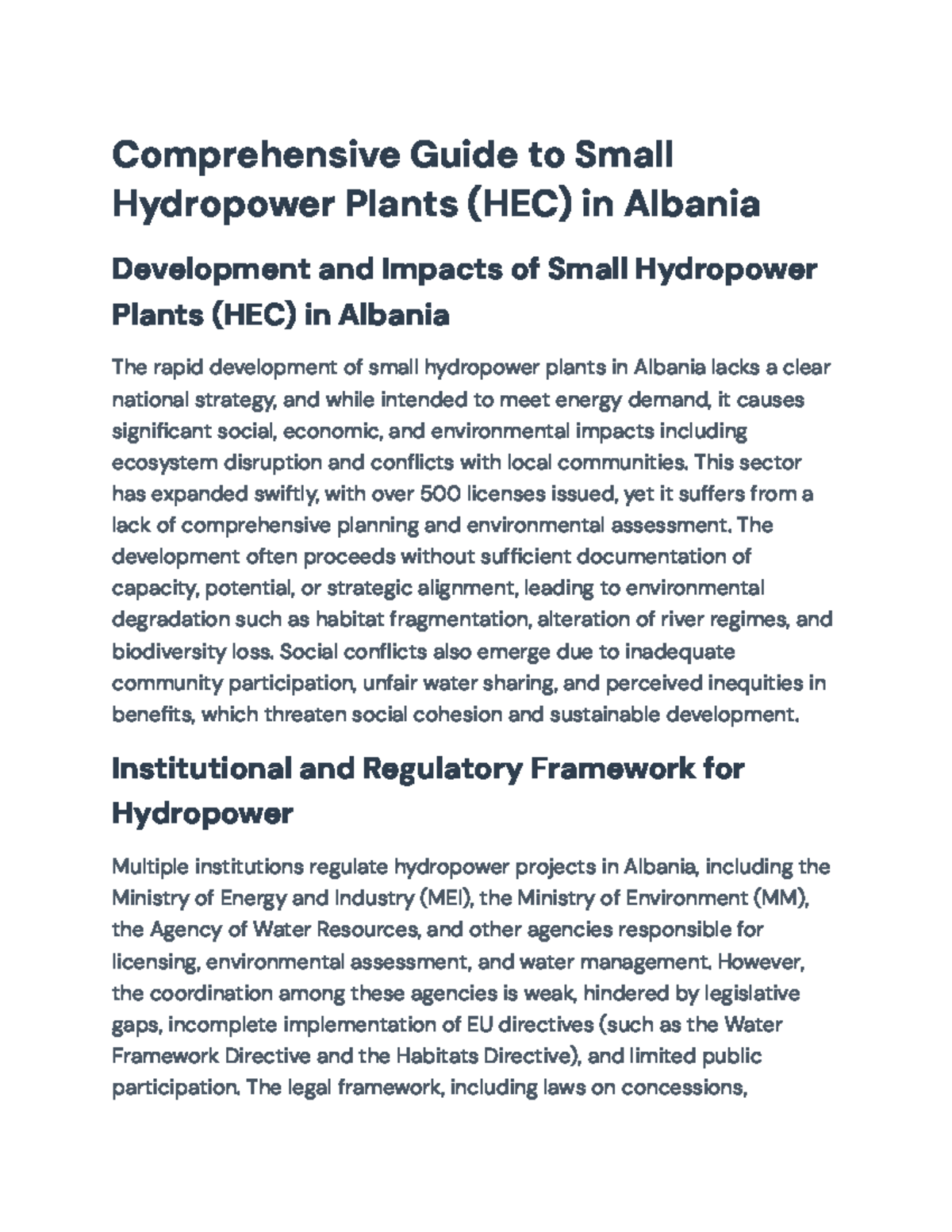 Comprehensive Guide to Small Hydropower Plants (HEC) in Albania ...
