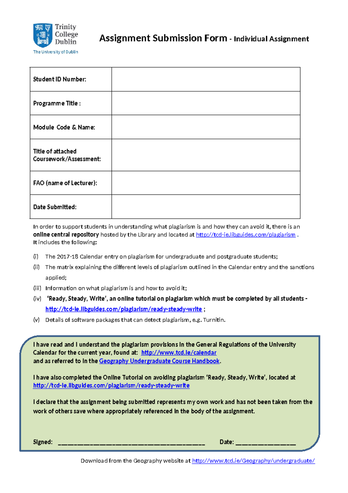Geography Module Code: Assignment Submission & Plagiarism Guidelines ...