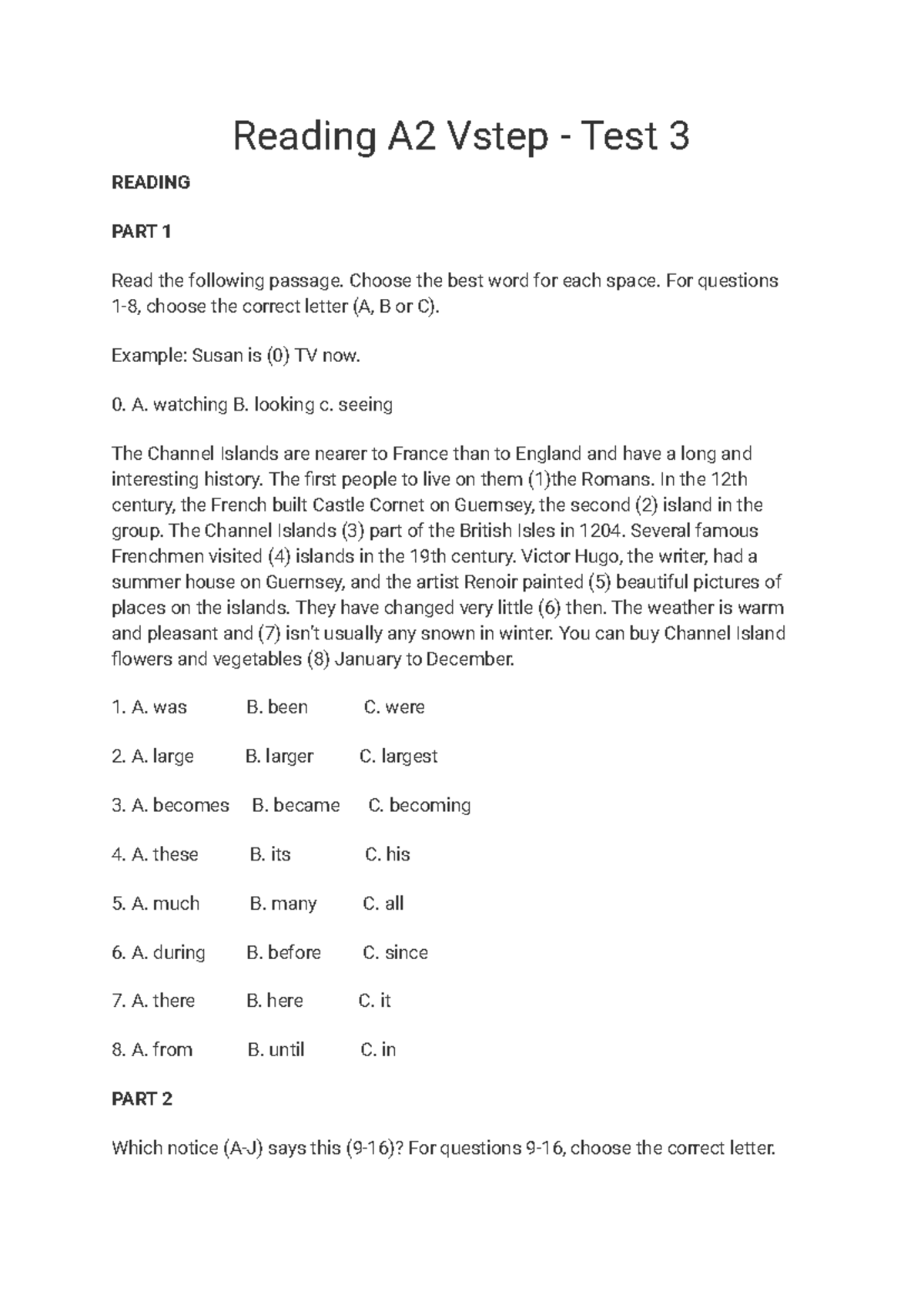 Reading A2 Vstep Test 3: Comprehensive Practice Questions and Answers ...