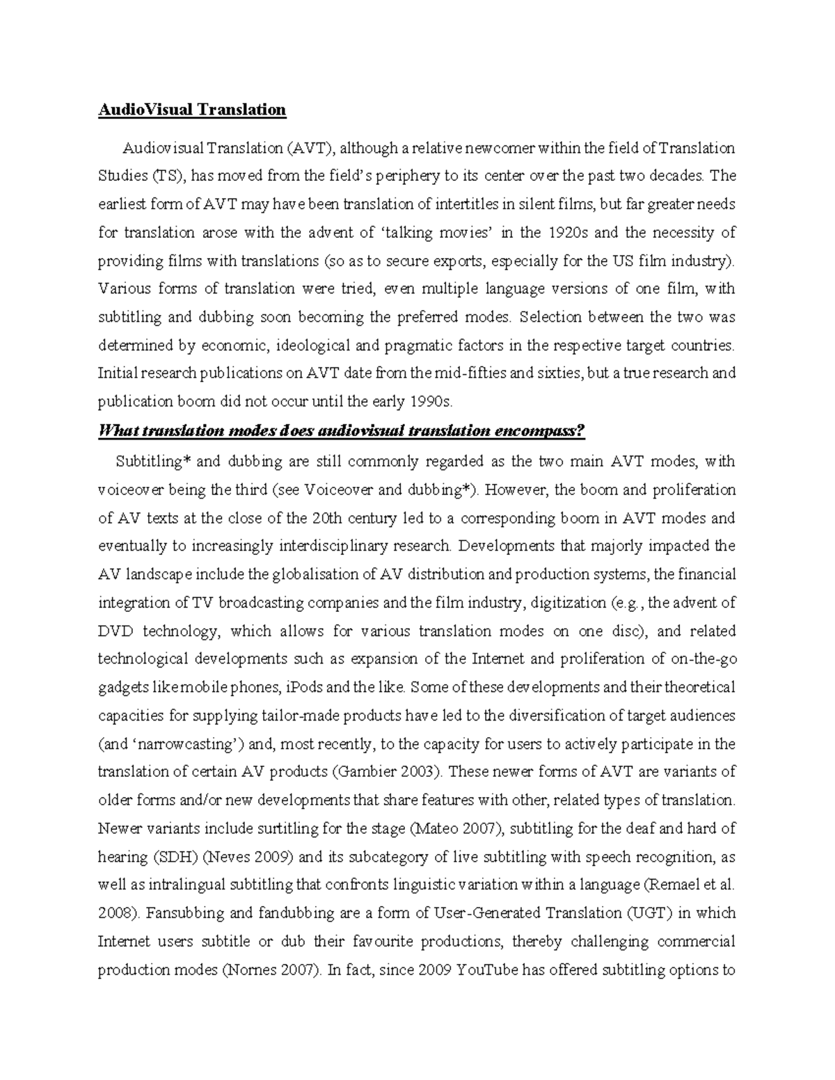 TS & AVT: Exploring the Evolution of Audiovisual Translation - Studocu