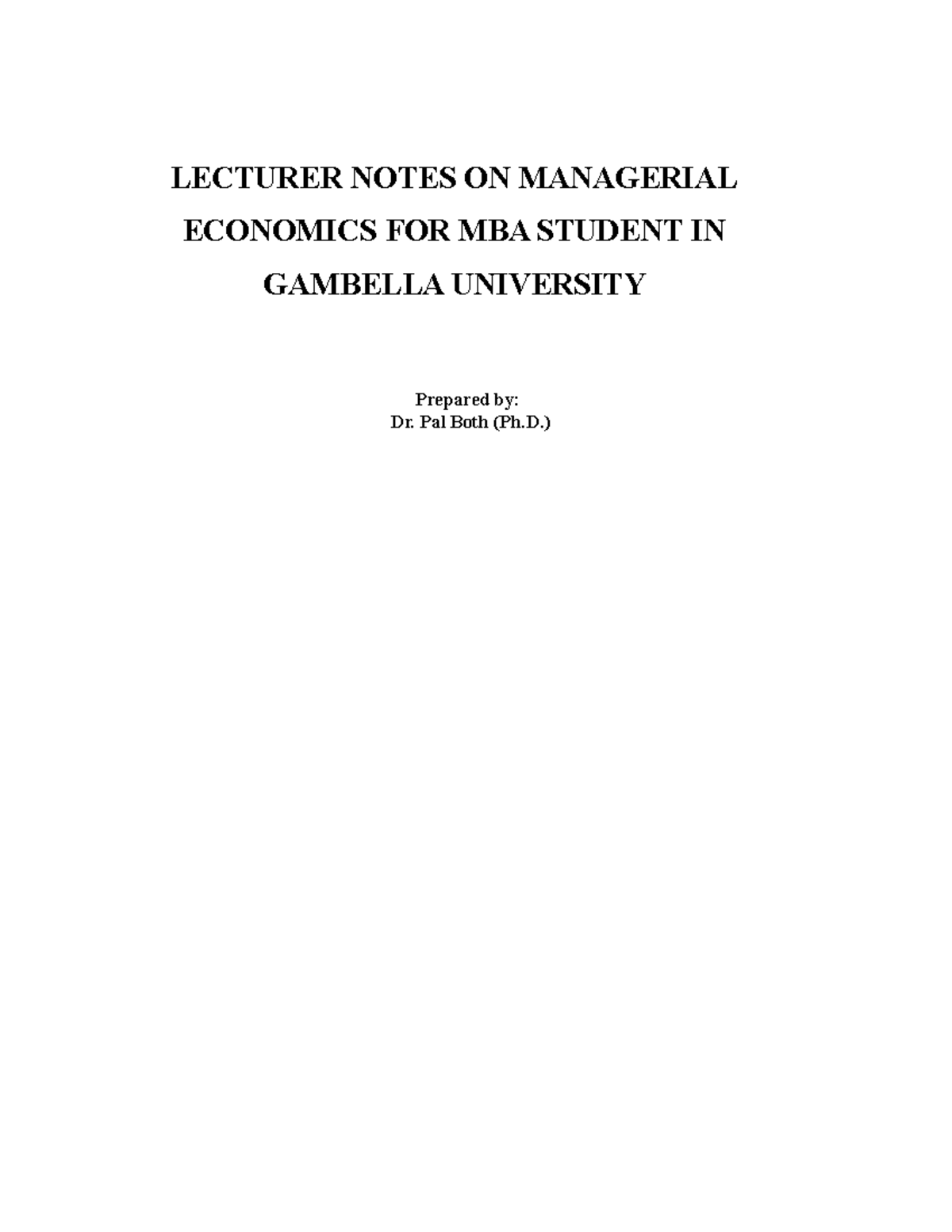 Lecture Notes on Managerial Economics for MBA Students - Gambella ...