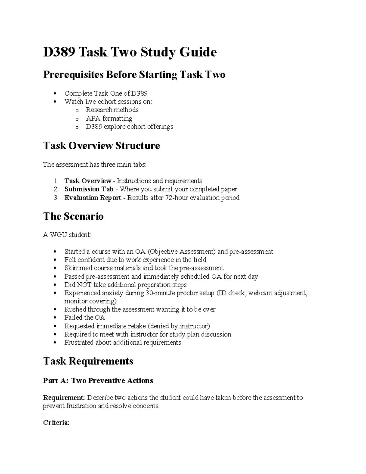 D389 Task 2 Study Guide: Strategies for OA Success and Preparation ...