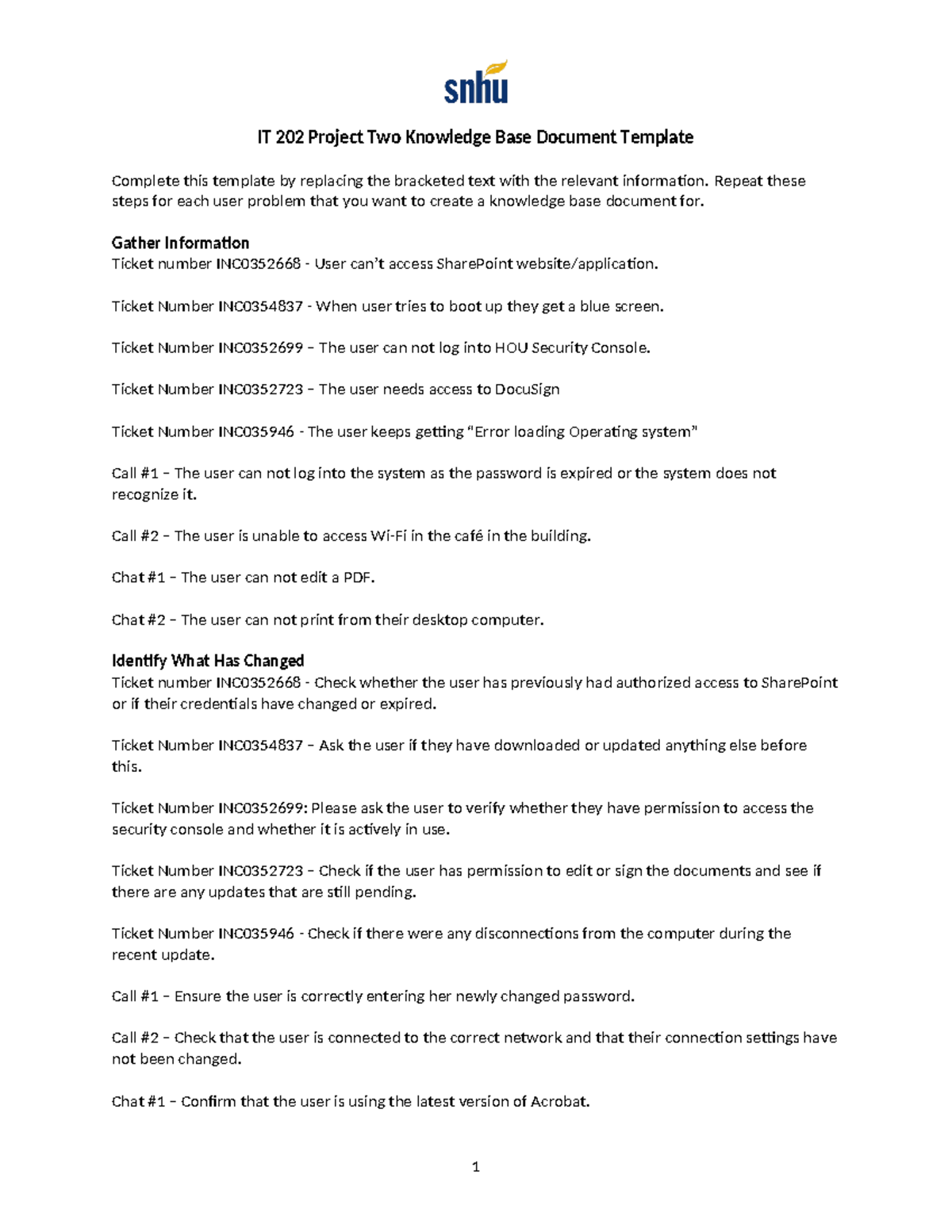 IT 202 Project Two Knowledge Base Document Peter Russo - IT 202 Project ...