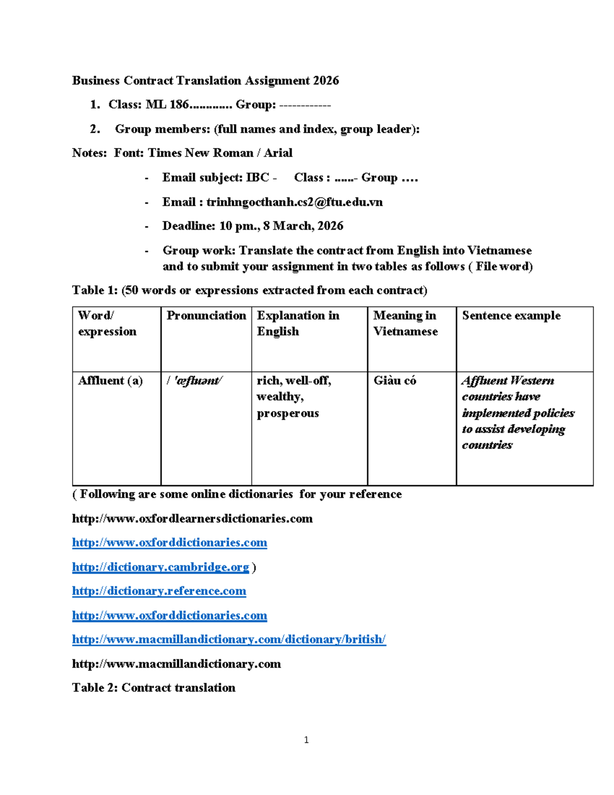ML 186 Business Contract Translation Assignment Notes and Guidelines ...