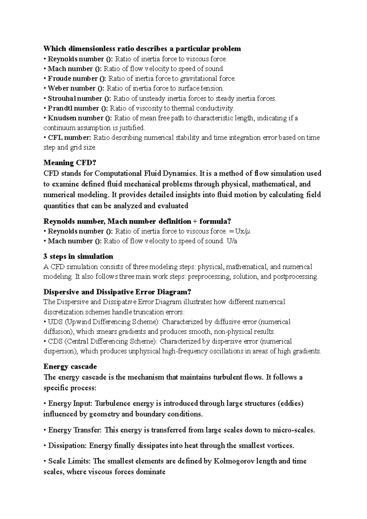 CFD 101: Key Concepts and Dimensionless Numbers for Exam Prep - Studocu