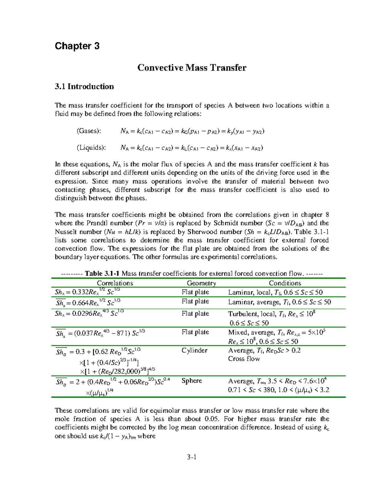 Chapter 3: Convective Mass Transfer Coefficients Explained (ENGR 302 ...