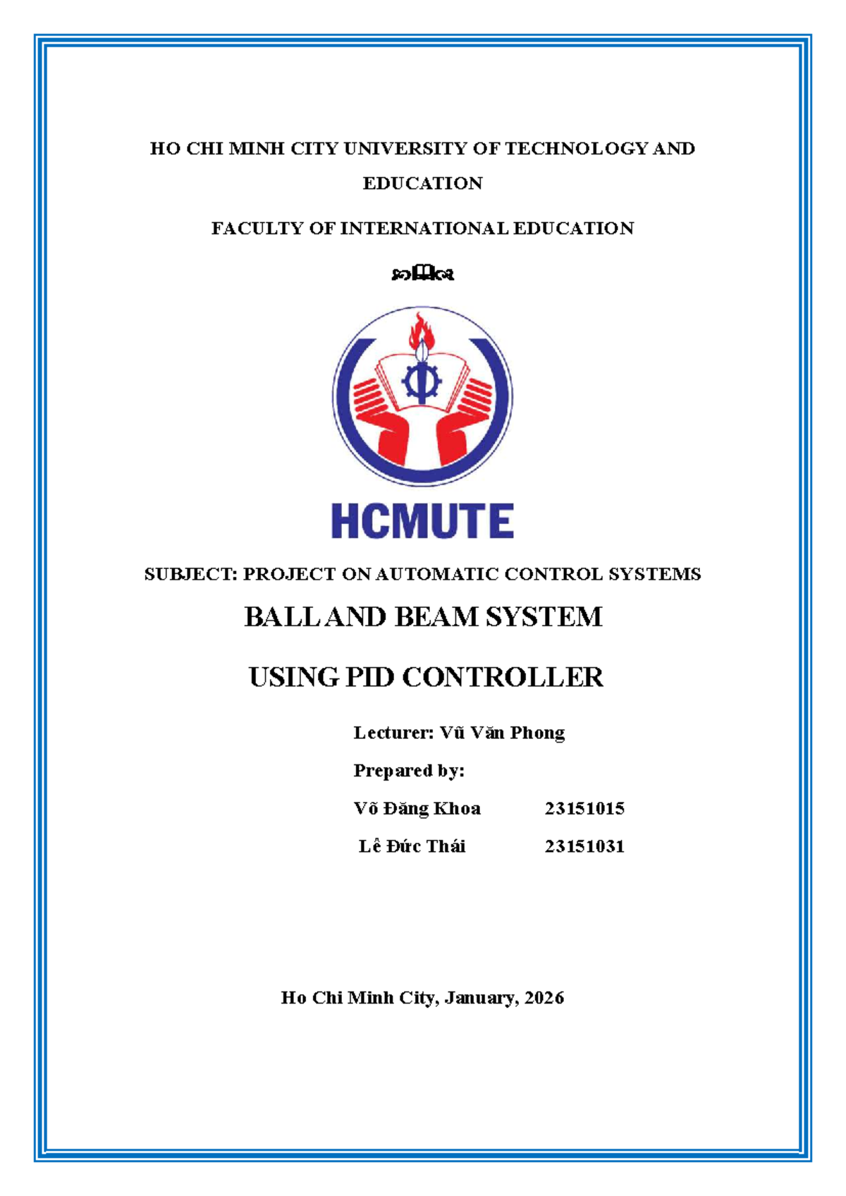 PID Control System for Ball and Beam - Project Report (ENG 23151015 ...