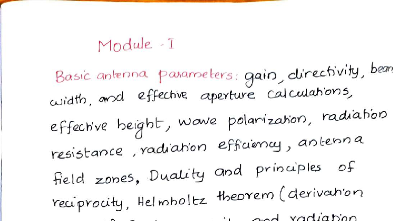 Module 1: Basic Antenna Parameters and Radiation Principles - Studocu