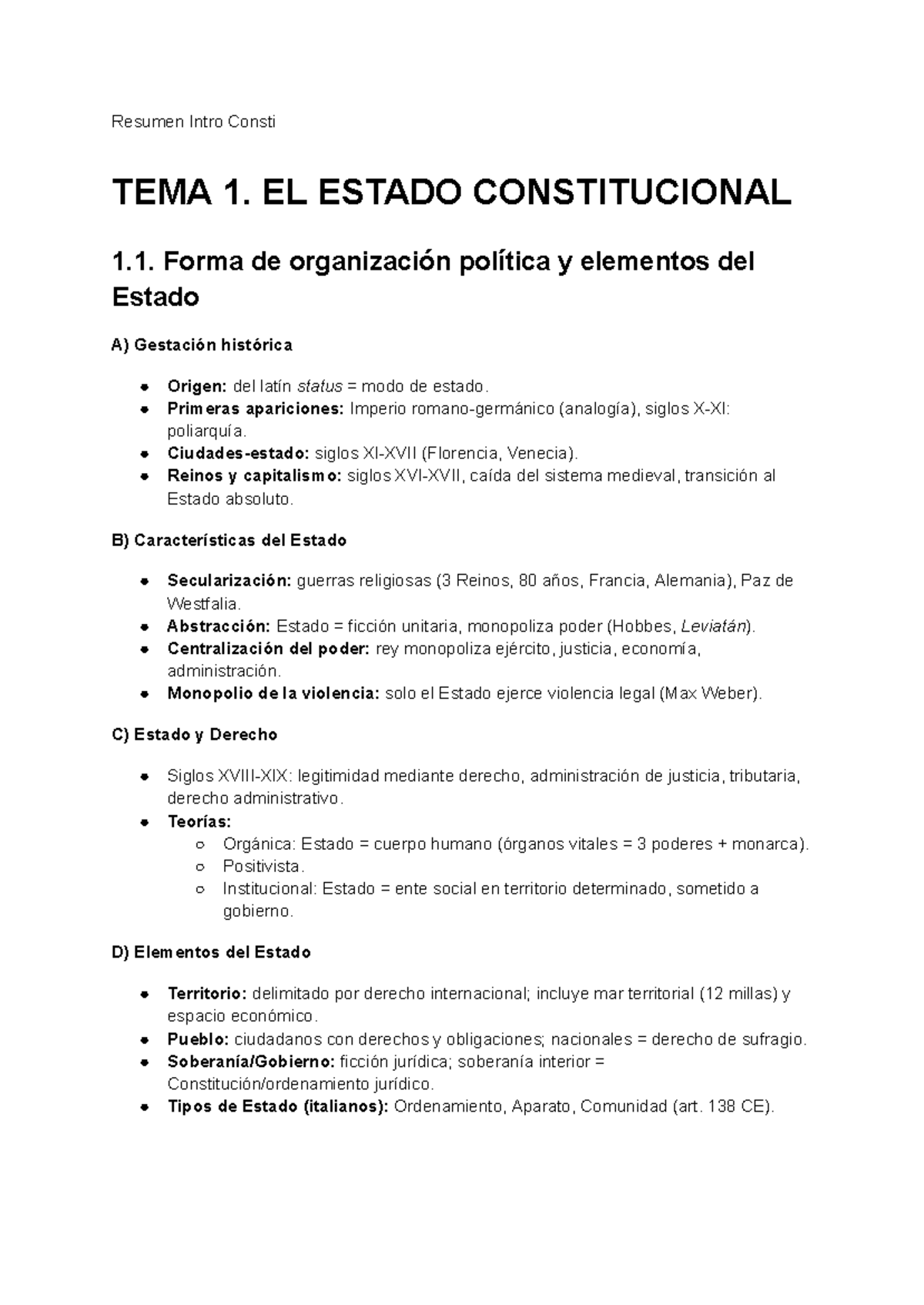 Resumen Intro Consti TEMA 1: El Estado Constitucional y su Evolución ...