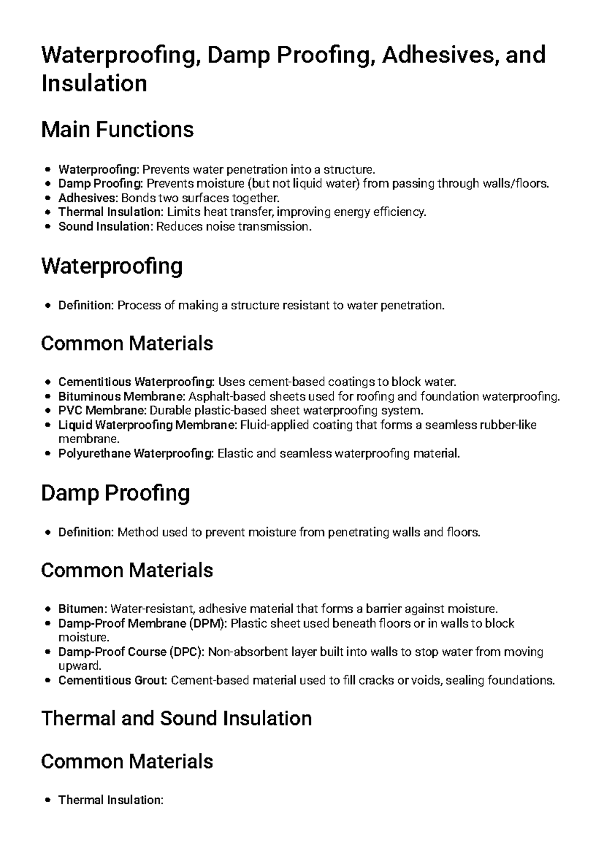 Waterproofing & Insulation Study Guide (Course Code: WPI101) - Studocu