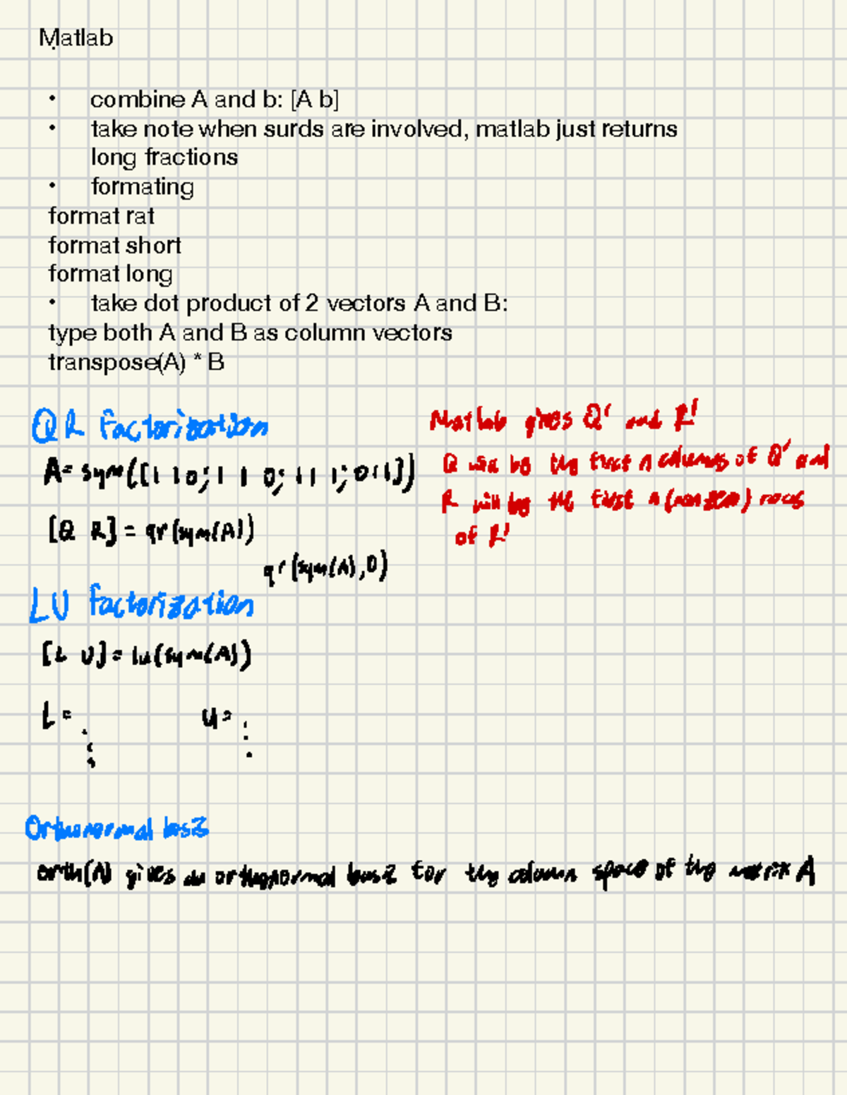 Matlab Notes: QR and LU Factorization Techniques - Studocu