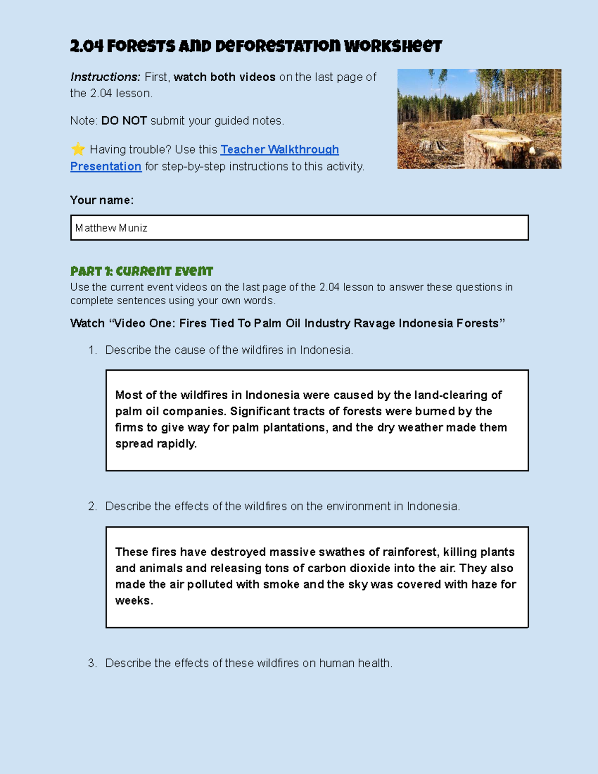 2.04 Forests and Deforestation Worksheet Insights and Analysis - Studocu