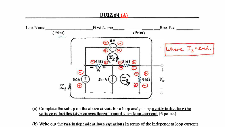 QUIZ (A) Circuit Loop Analysis & Equations Solutions - Studocu