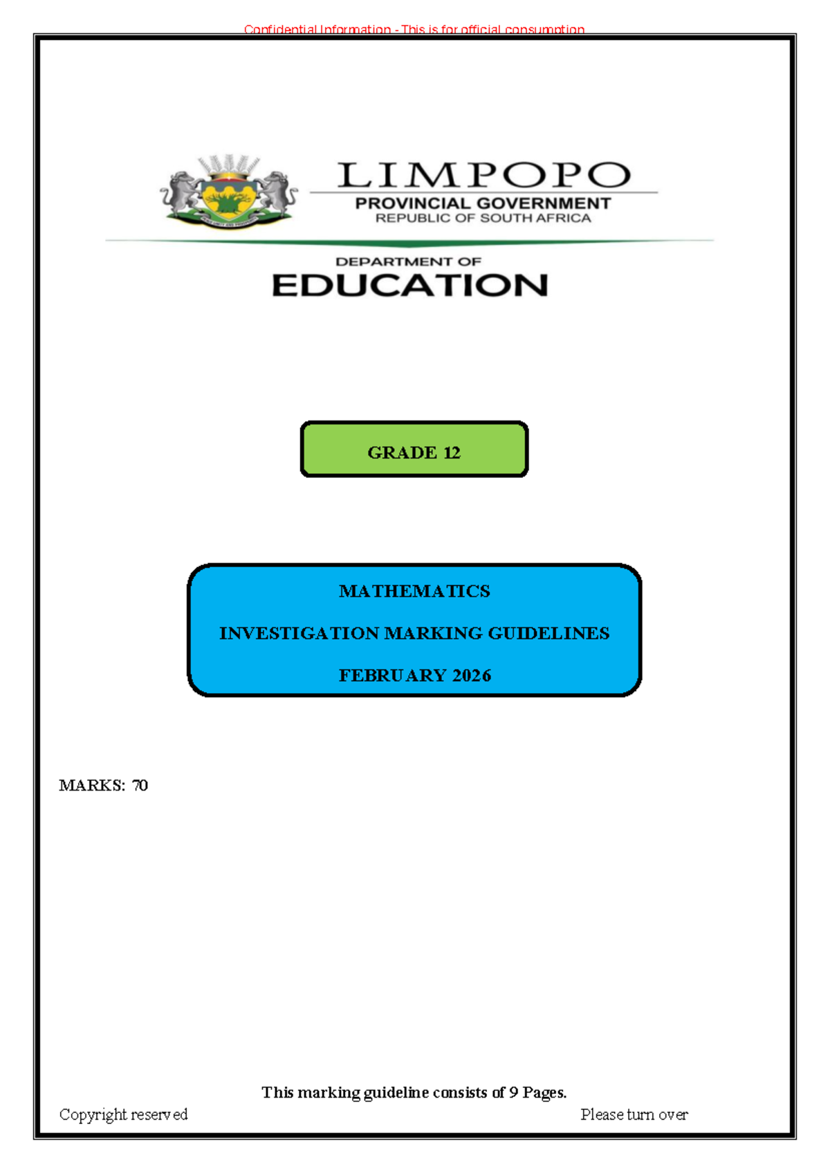 2026 GRADE 12 NSC MATHS INVESTIGATION MARKING GUIDELINES - Studocu
