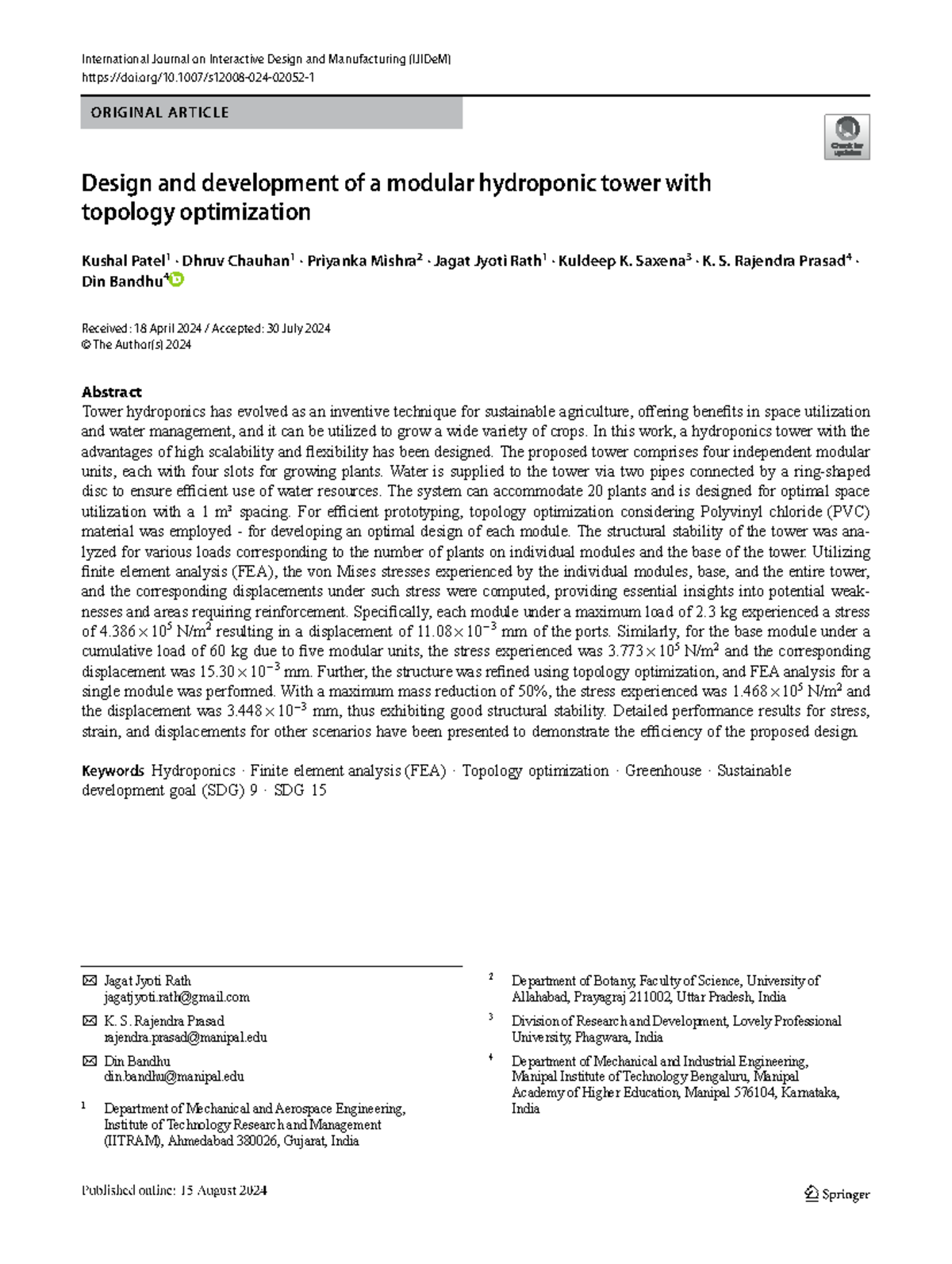 Design and Development of a Modular Hydroponic Tower with Topology ...