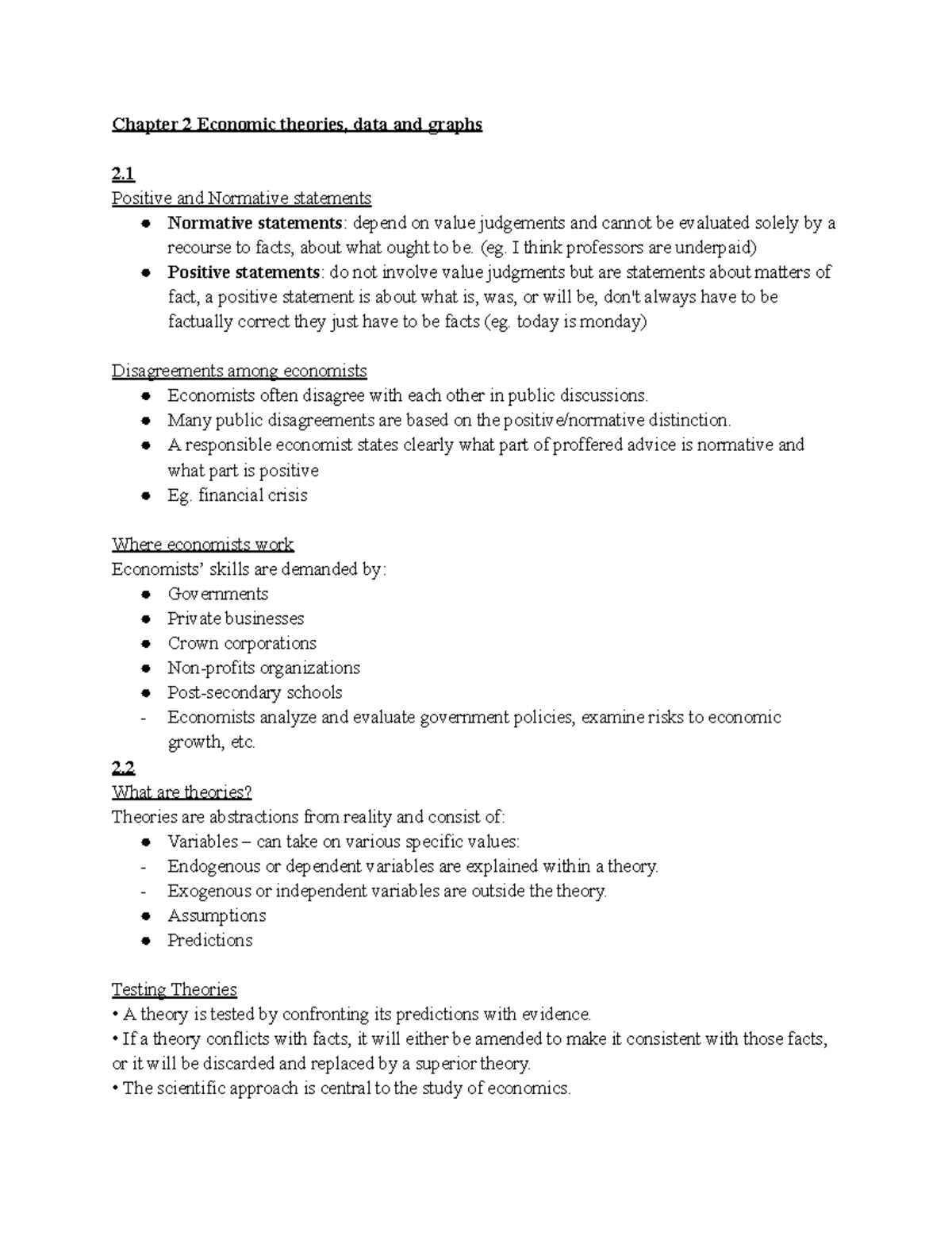 Econ 201 - Chapter 2: Economic Theories, Data & Graphs Overview - Studocu