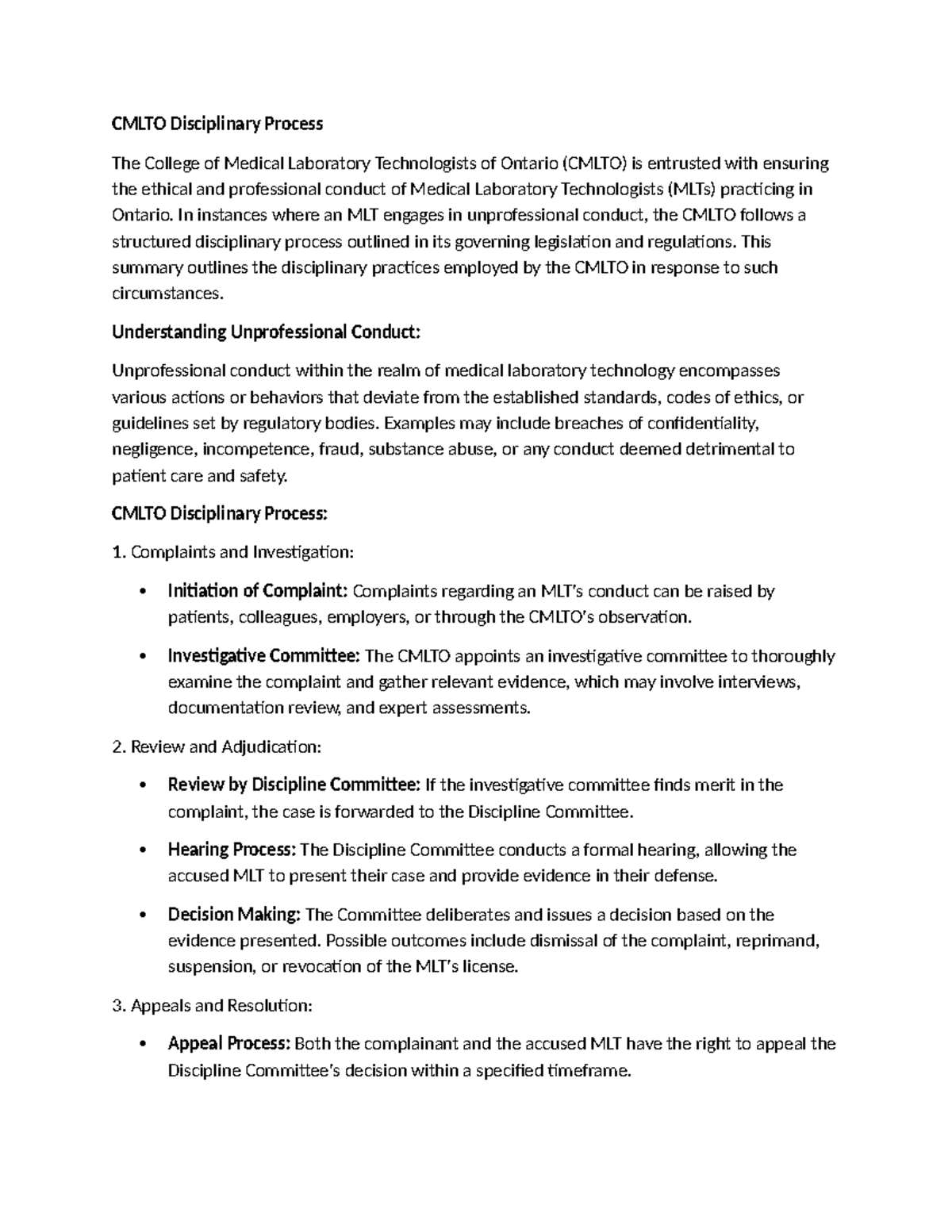 CMLTO Disciplinary Process & Empathic Engagement in Healthcare - Studocu