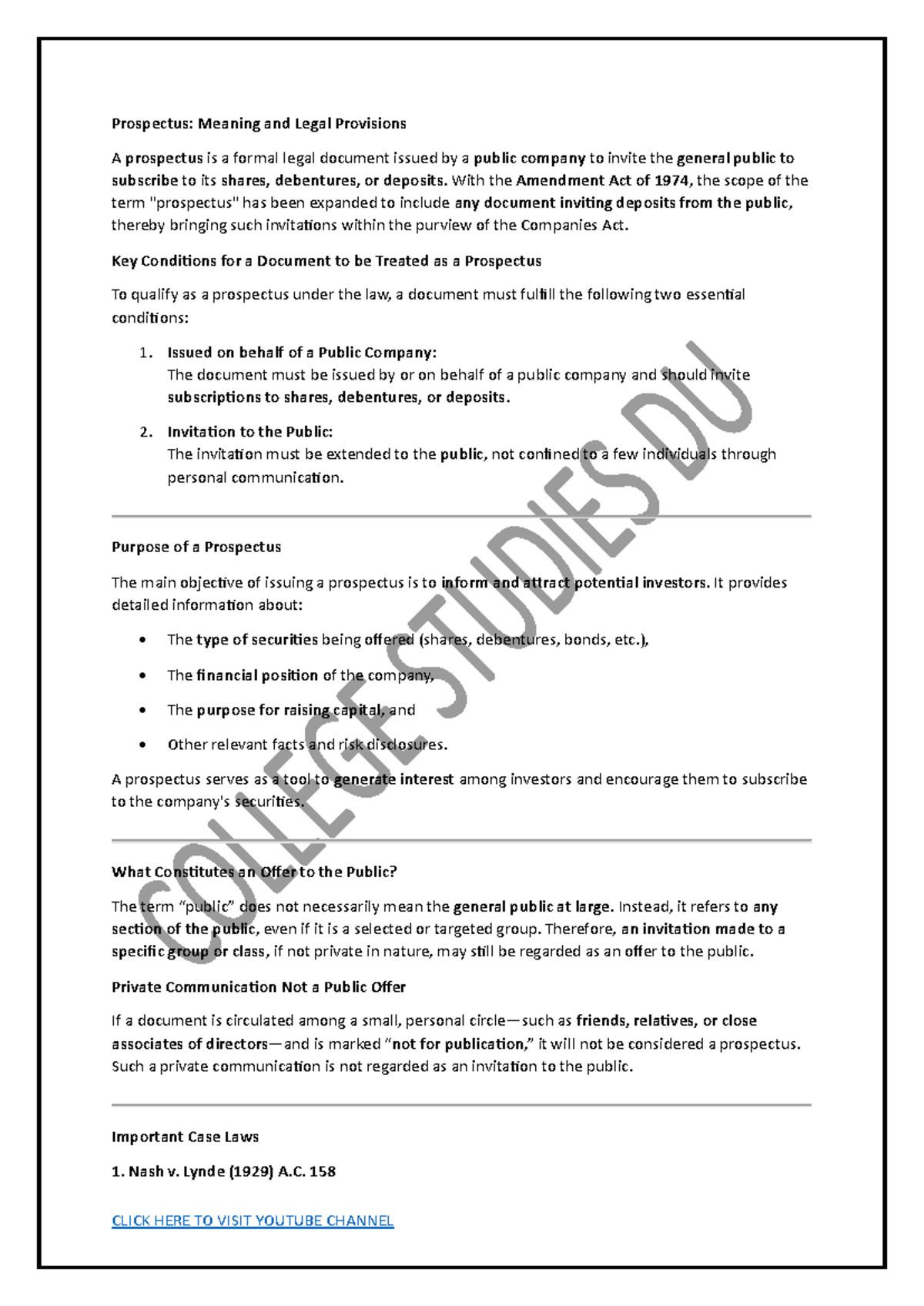 Company Law (CL 101) Unit 3: Prospectus and Legal Provisions - Studocu