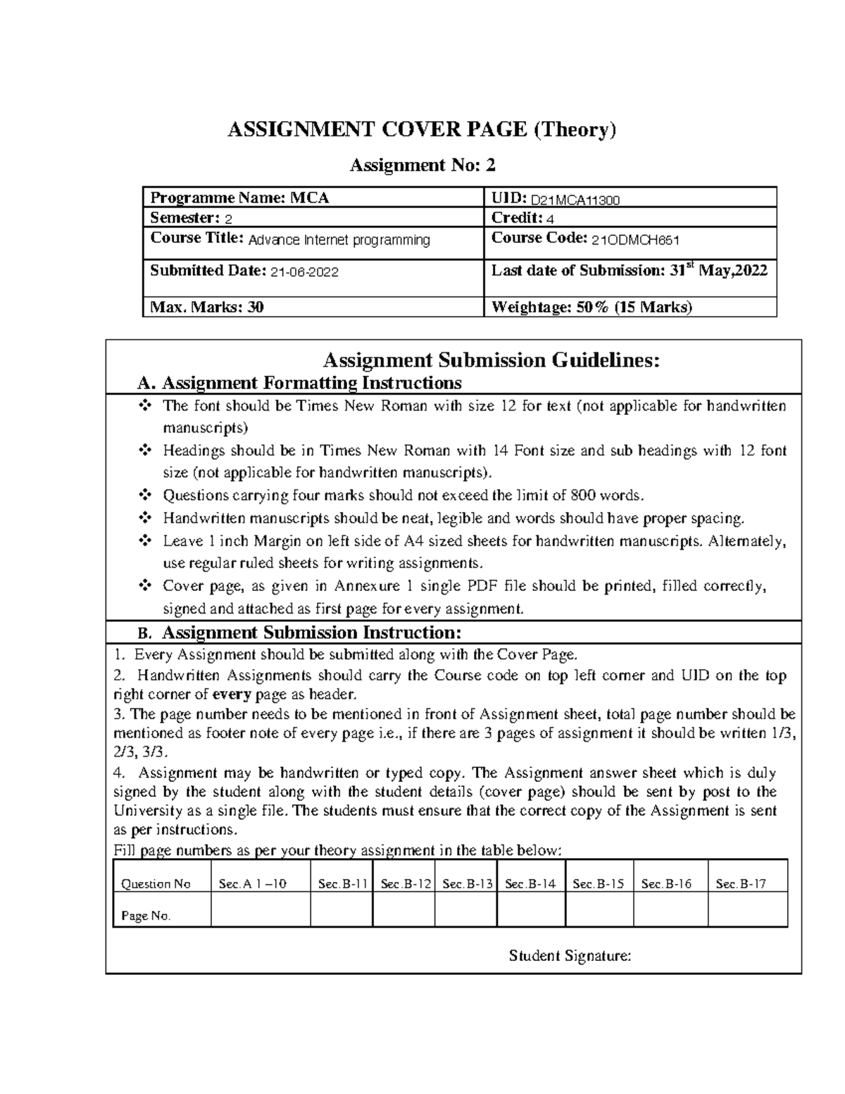 Advance Internet Programing - ASSIGNMENT COVER PAGE (Theory) Assignment ...