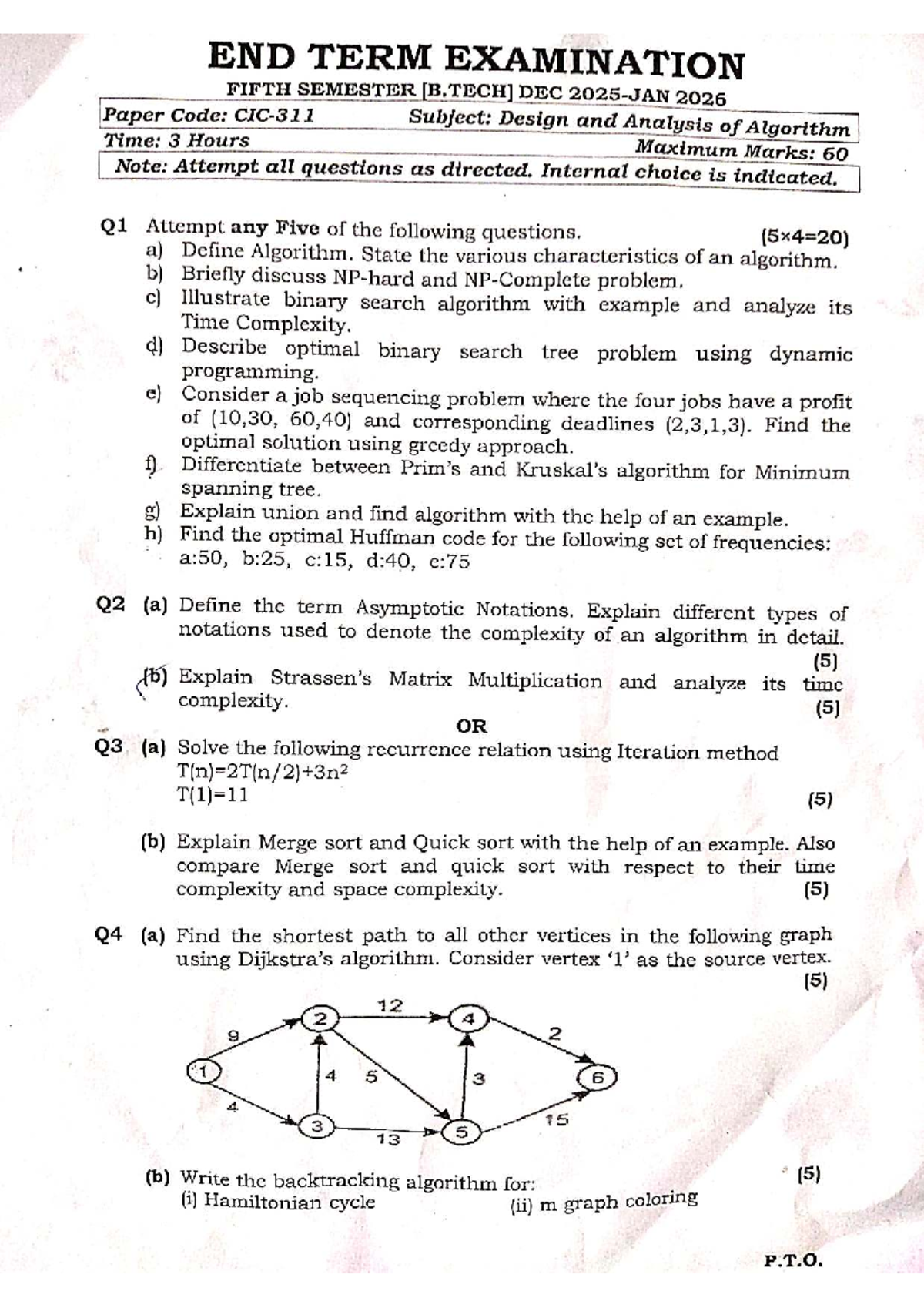 End Sem Exam DAA 2025: Design & Analysis of Algorithms Questions - Studocu