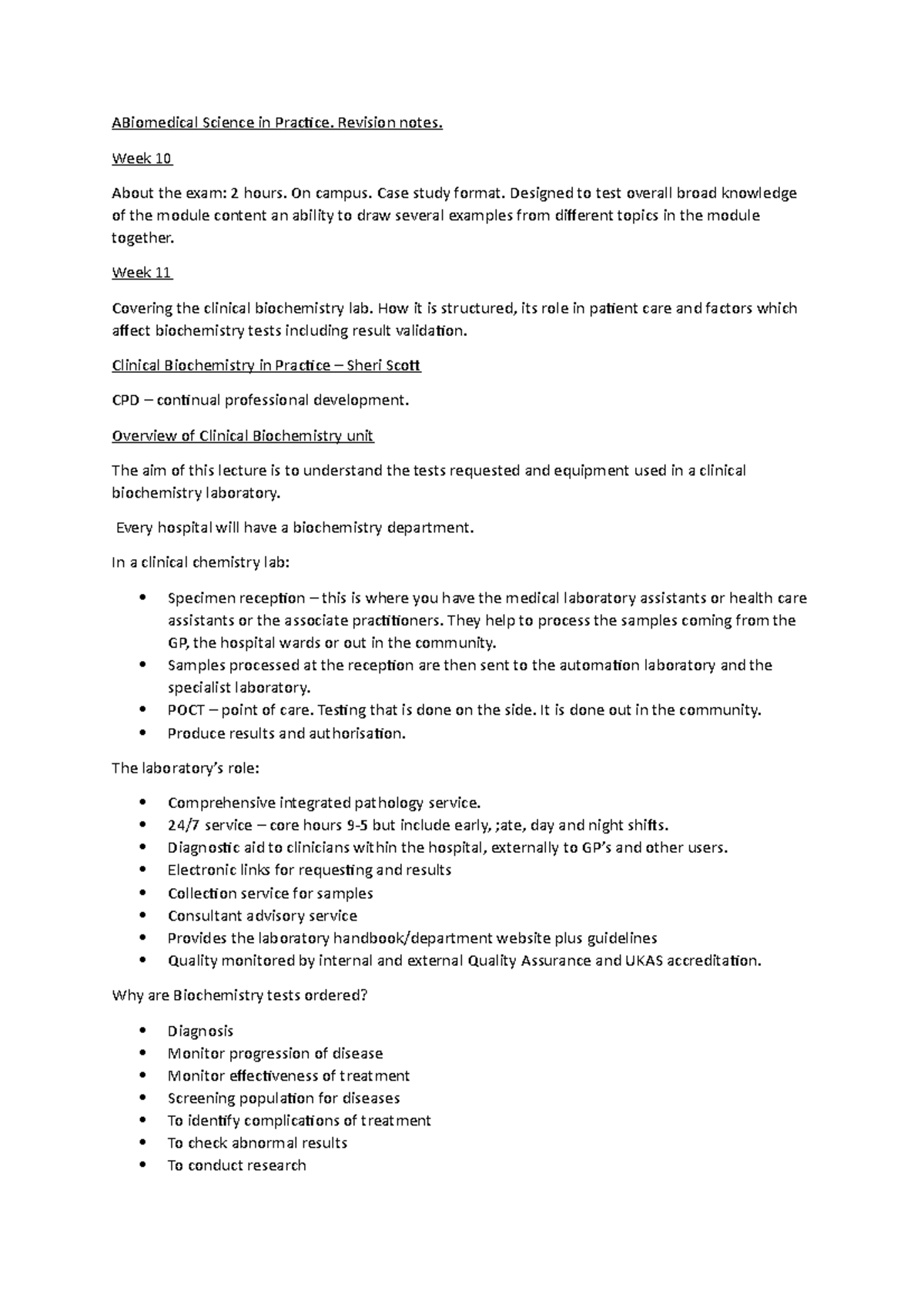 Biomedical Science in Practice (BSiP) Week 10 & 11 Revision Notes - Studocu