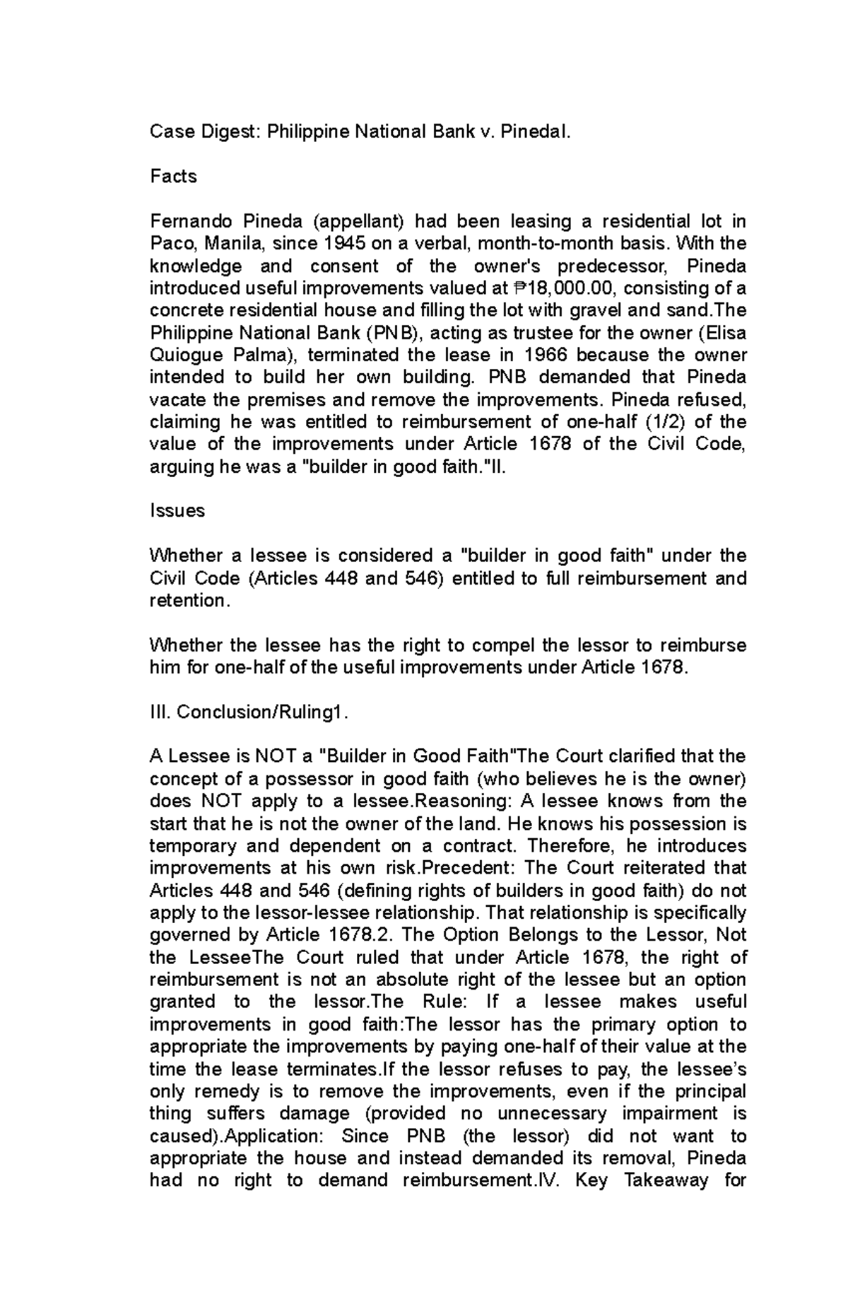 Case Digest: Philippine National Bank v. Pineda - Key Takeaways - Studocu