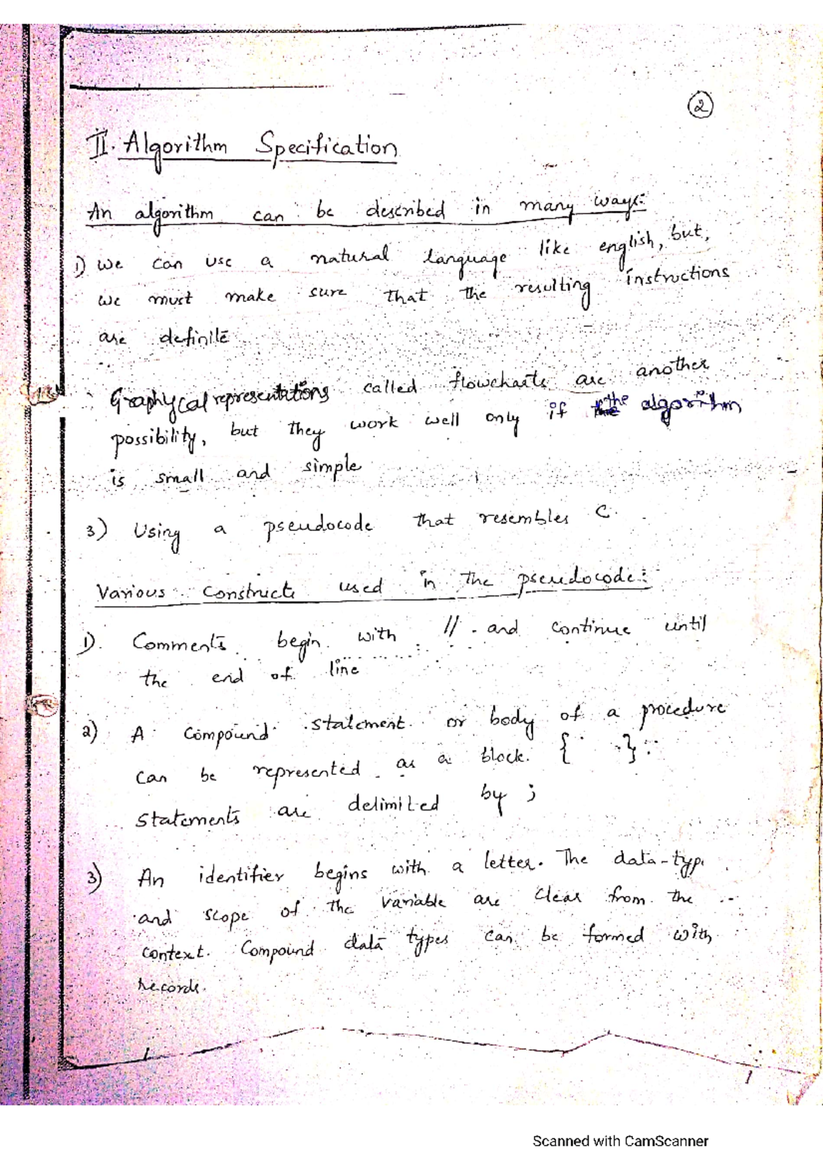 DAA-Unit 1 - DAA Unit 1 notes - 2 II. Algorithm Specification An ...