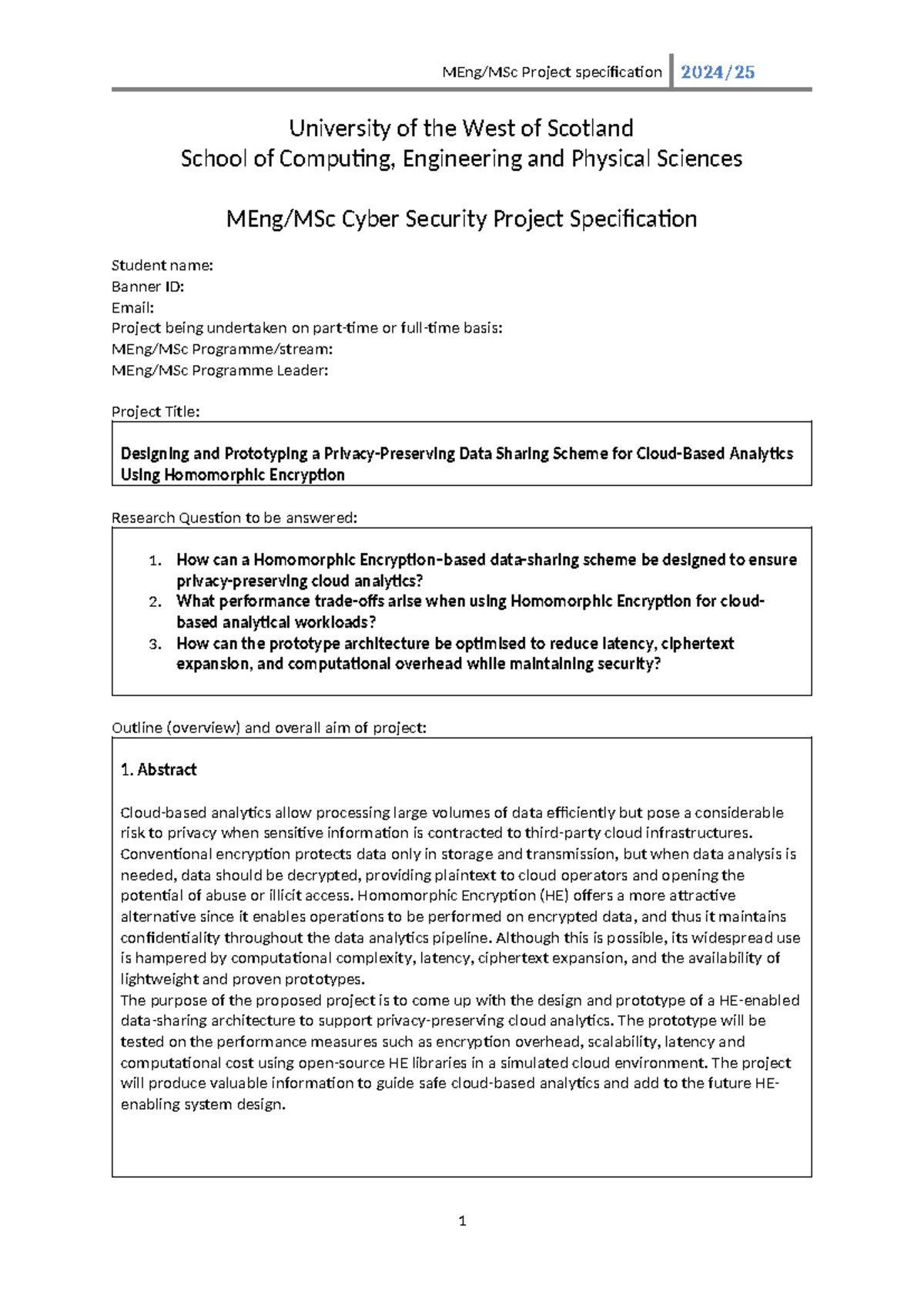 MSc Cyber Security Project Specification: Data Sharing Scheme Design ...