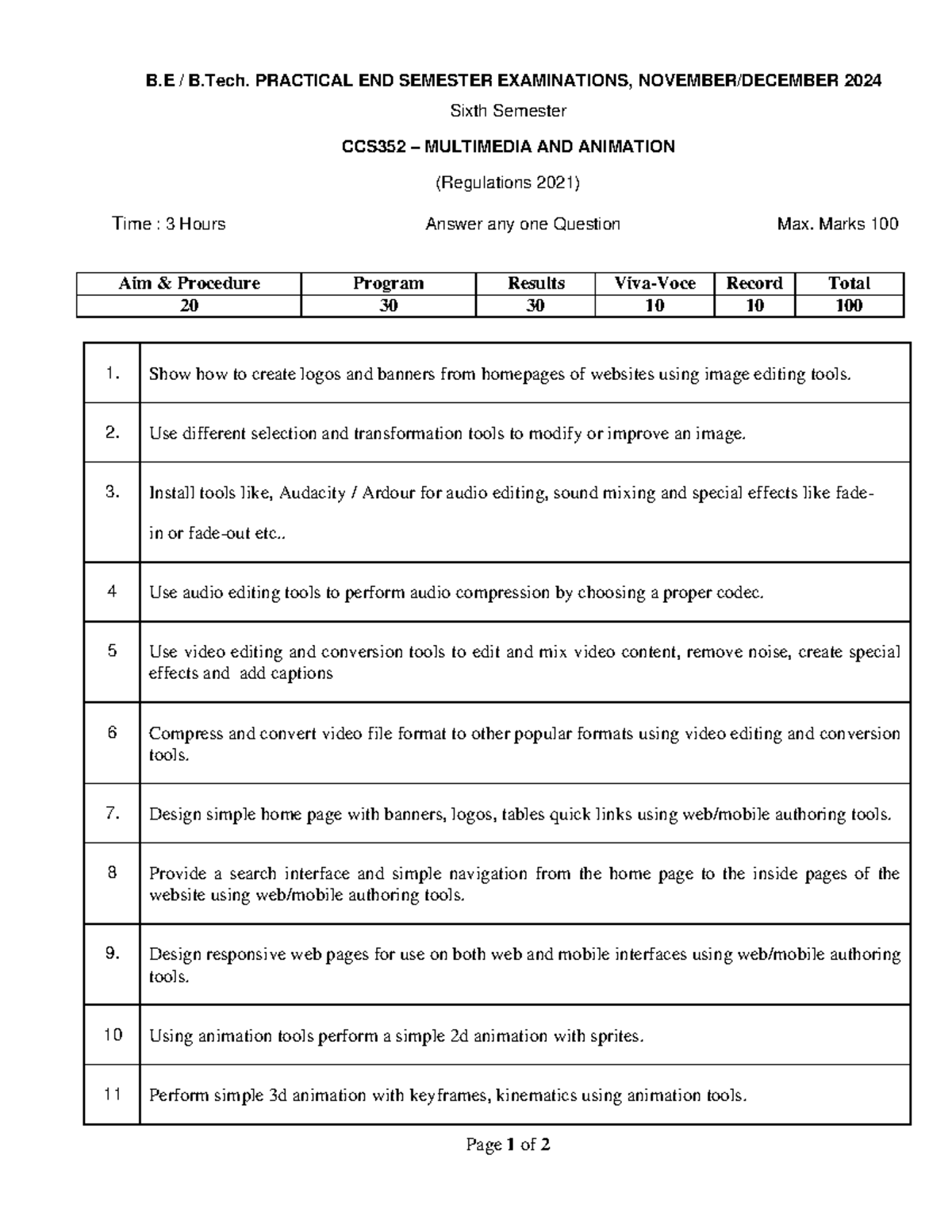 CCS352 - Practical Questions for Multimedia & Animation End Sem Exam ...