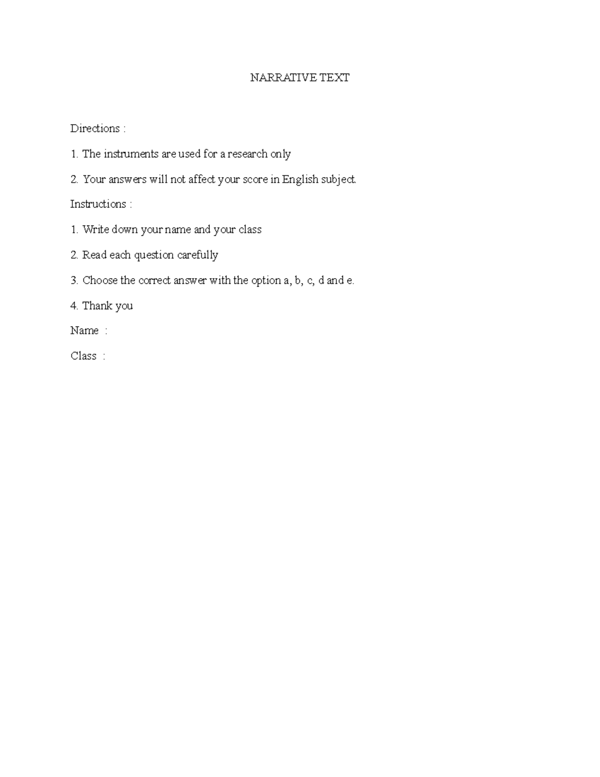 Narrative Text Analysis & Questions for English Class - ENG101 - Studocu