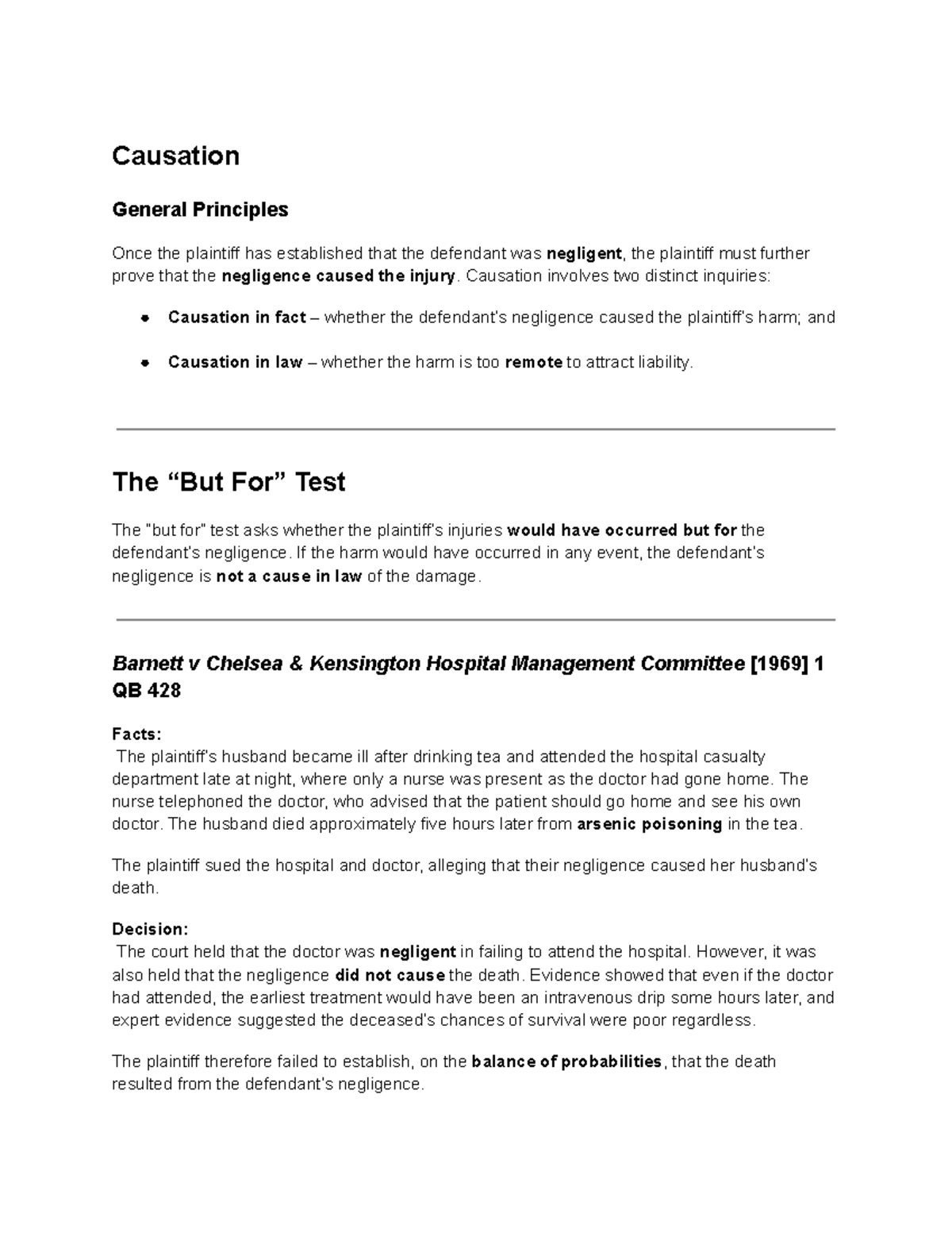 Causation Principles in Negligence: Key Legal Tests and Cases - Studocu