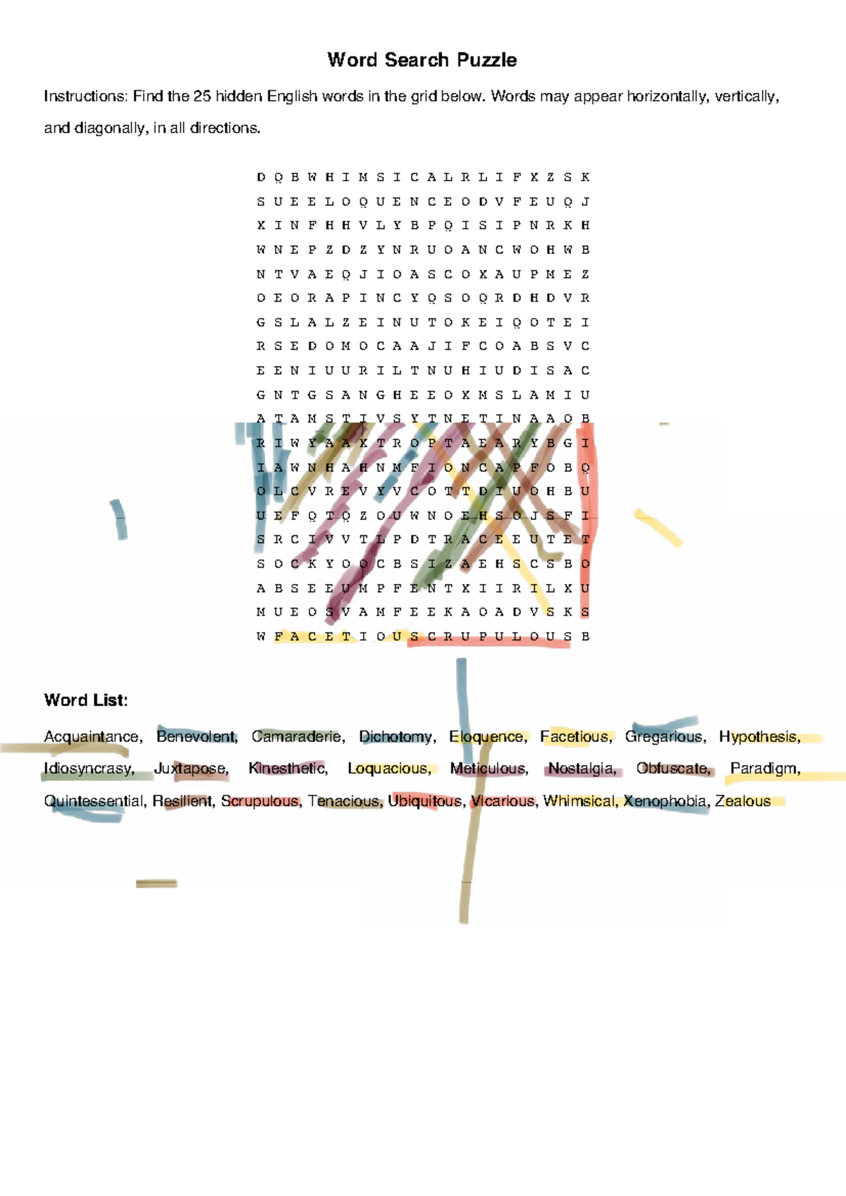 Word Search Puzzle Instructions: Advanced Level 1 - Studocu