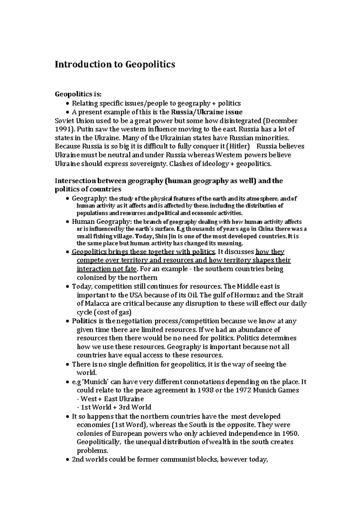 Geopolitics 101 - Lecture Notes - Lec 1: Introduction to Geopolitical ...