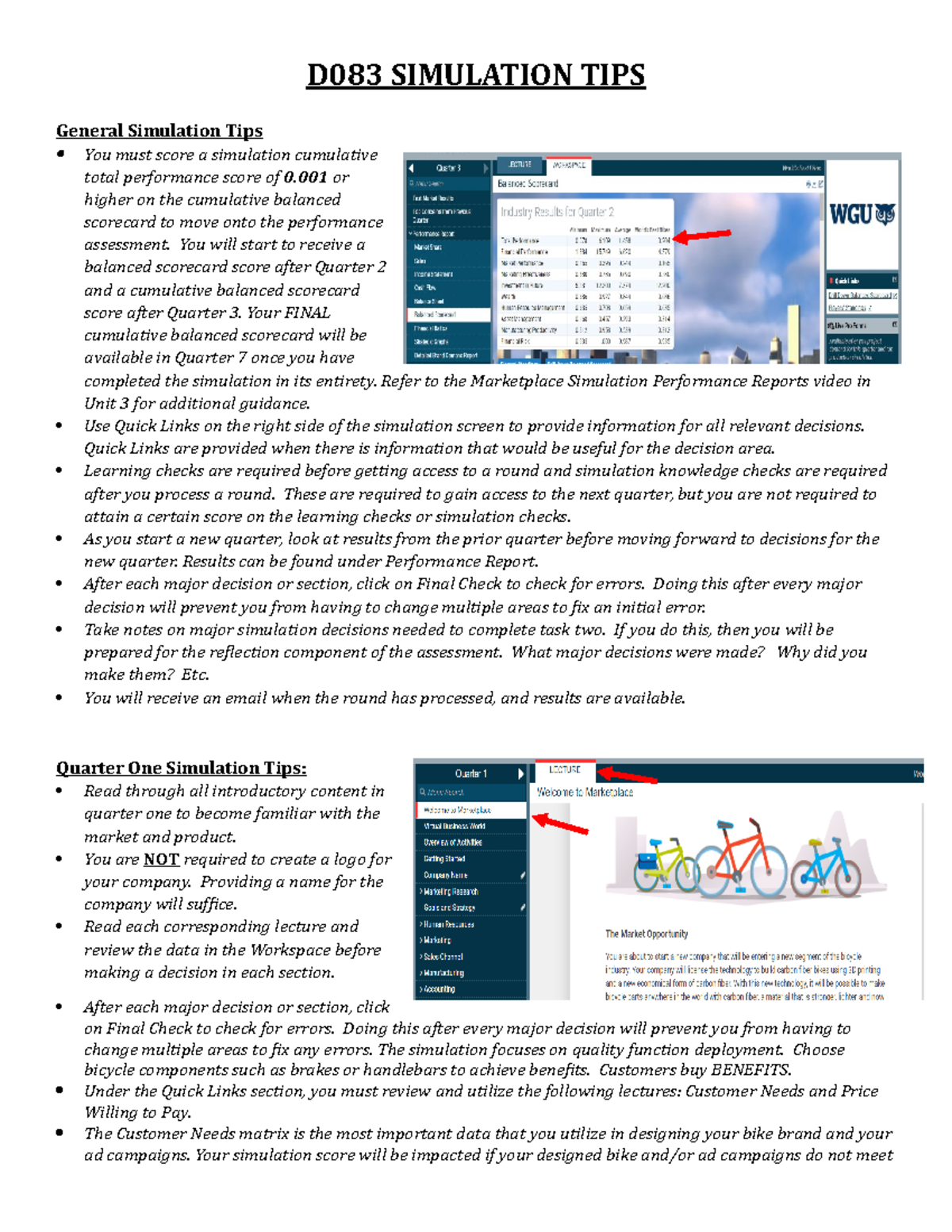 D083 Business Simulation Performance Report Tips: Q1 to Q6 - Studocu