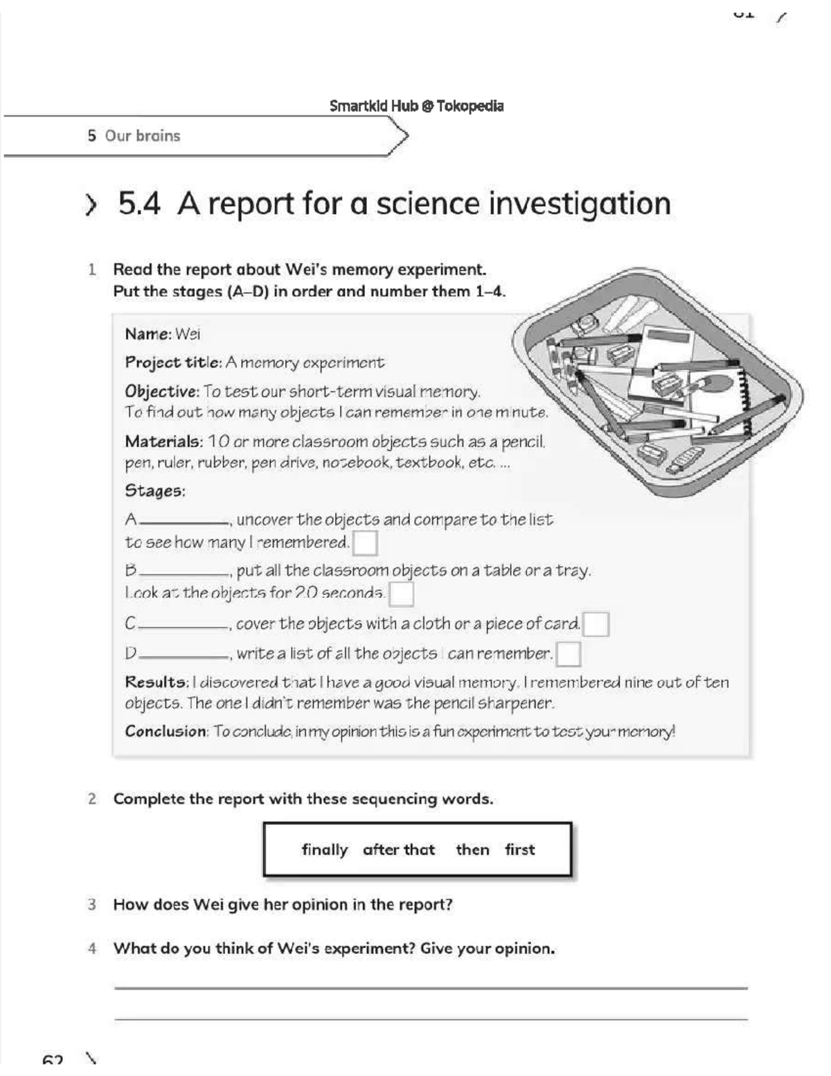 Science Report - Workbook - Smartkid Hub Tokopedia 5 Our brains 5 A ...