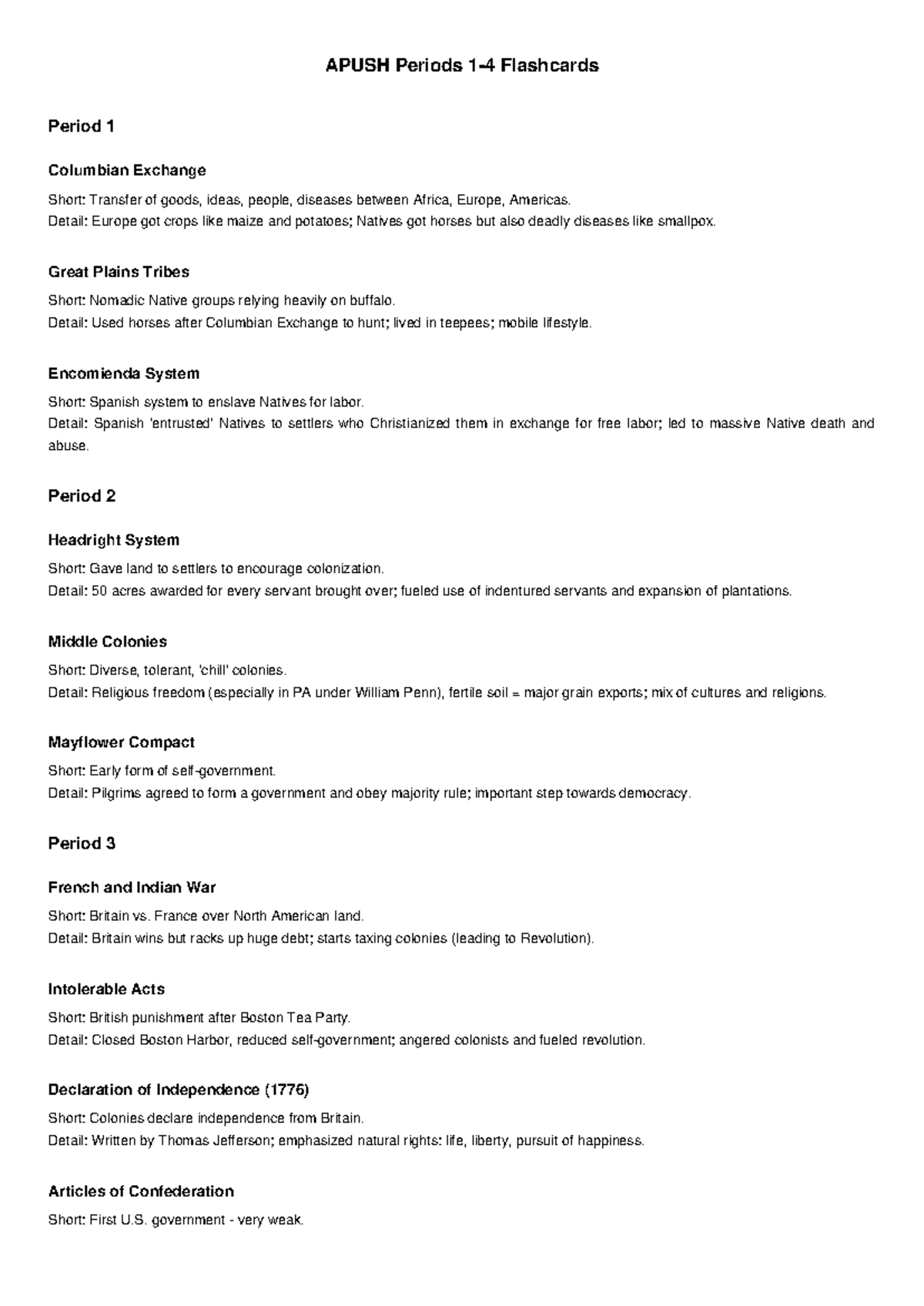 APUSH Periods 1-4 Flashcards: Key Concepts & Events Overview - Studocu