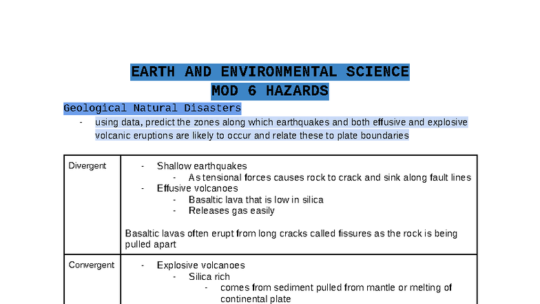 Earth and Environmental Science HSC Notes: Module 6 Hazards - Studocu