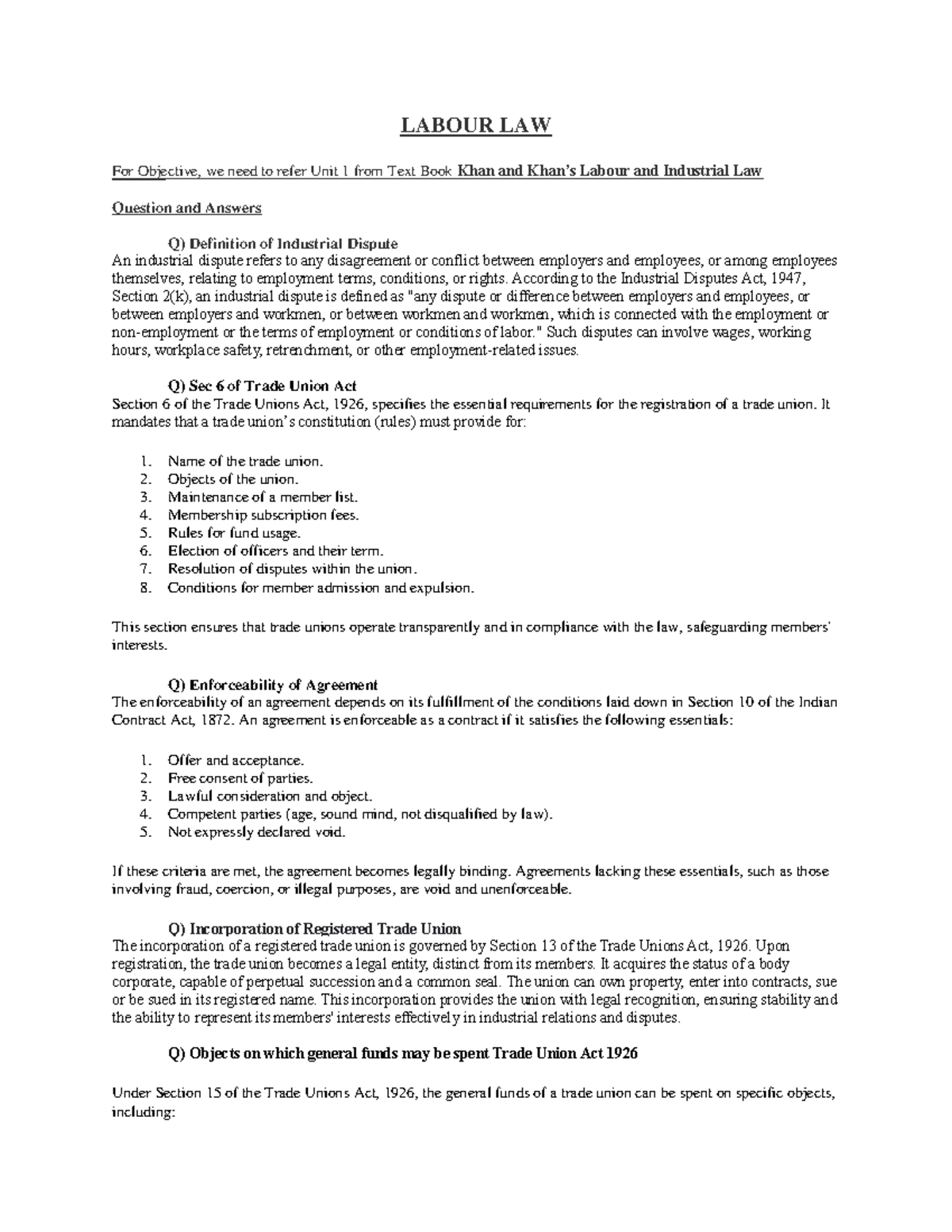 Labour Law 1st Internal Short Notes - LABOUR LAW For Objective, we need ...