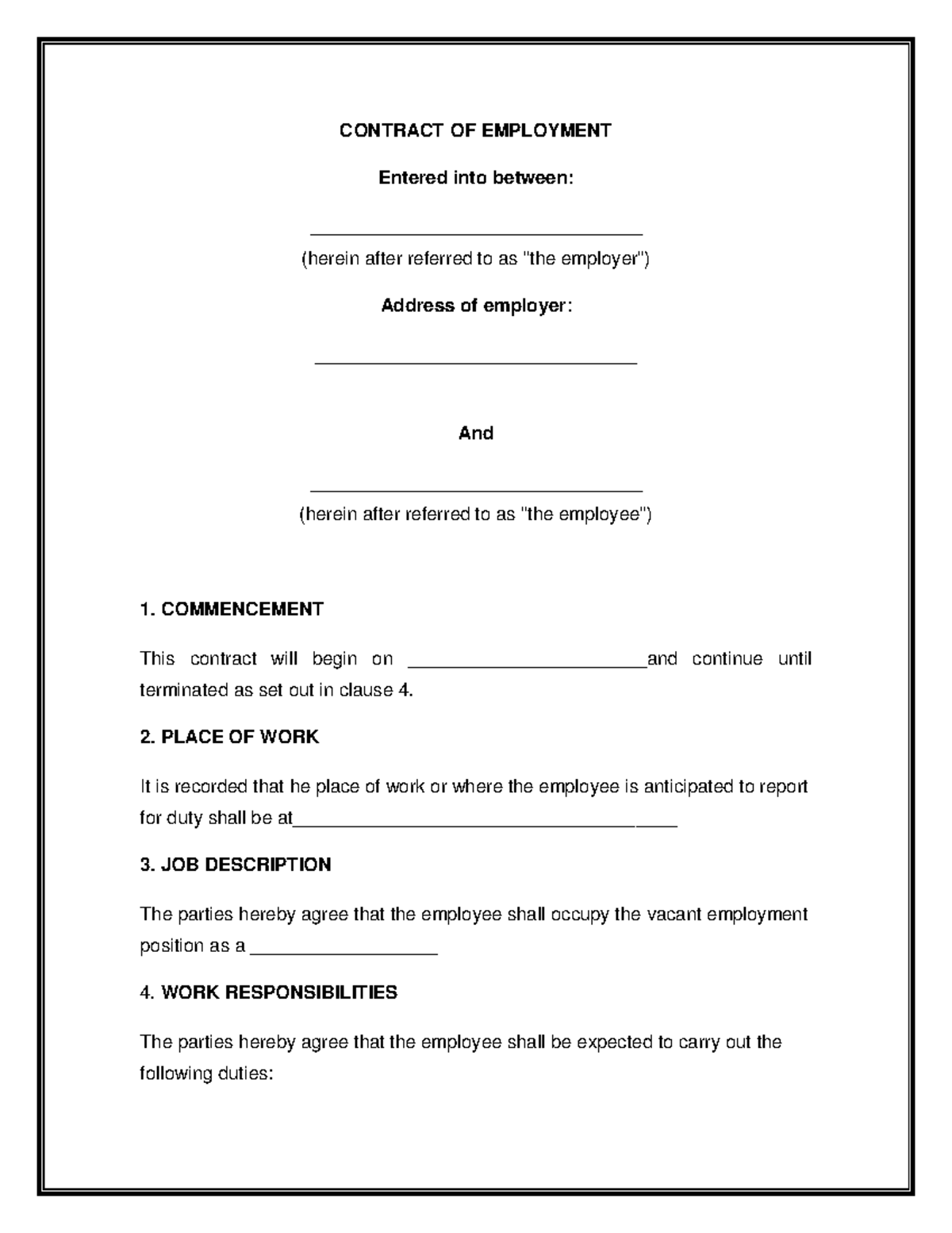 Contract of employment sample: Terms and conditions overview - Studocu