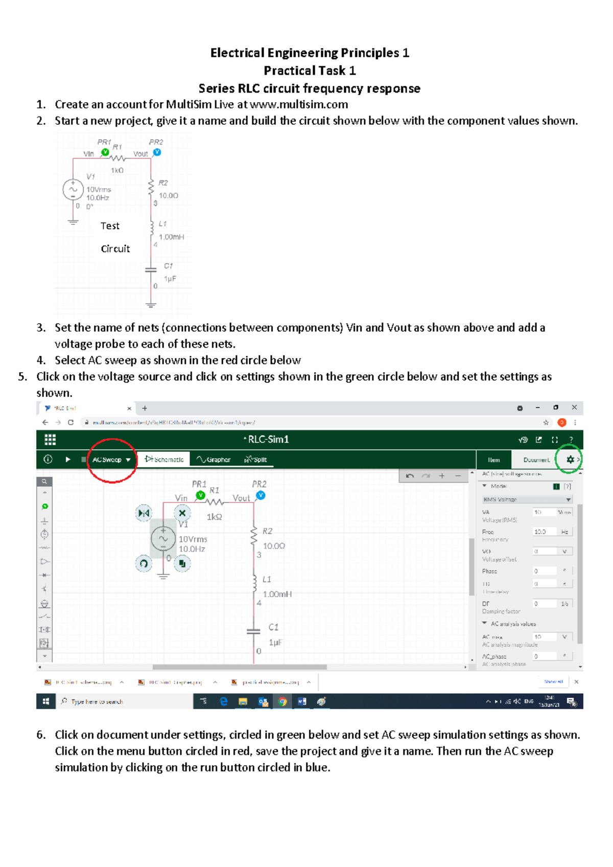Electrical Engineering Principles 1: Practical Task 1 - RLC Circuit ...