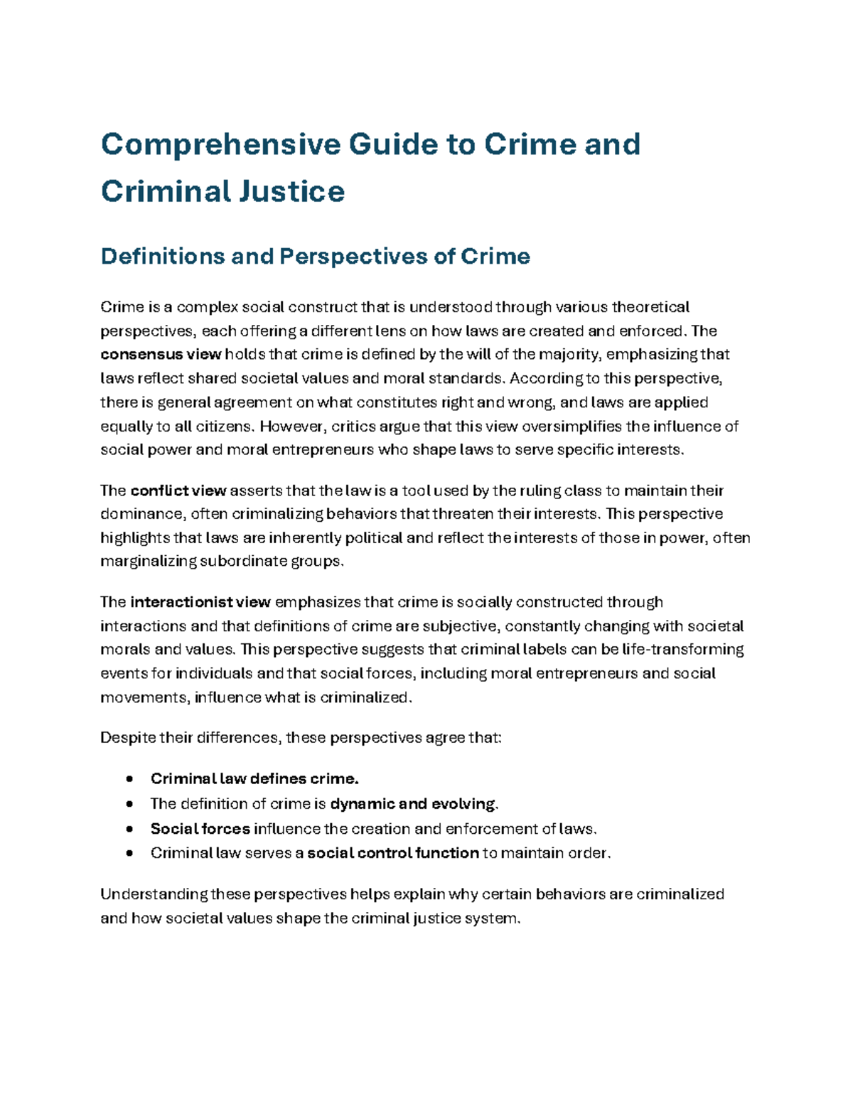Chapter 2: Crime Definitions and Perspectives in Criminal Justice - Studocu