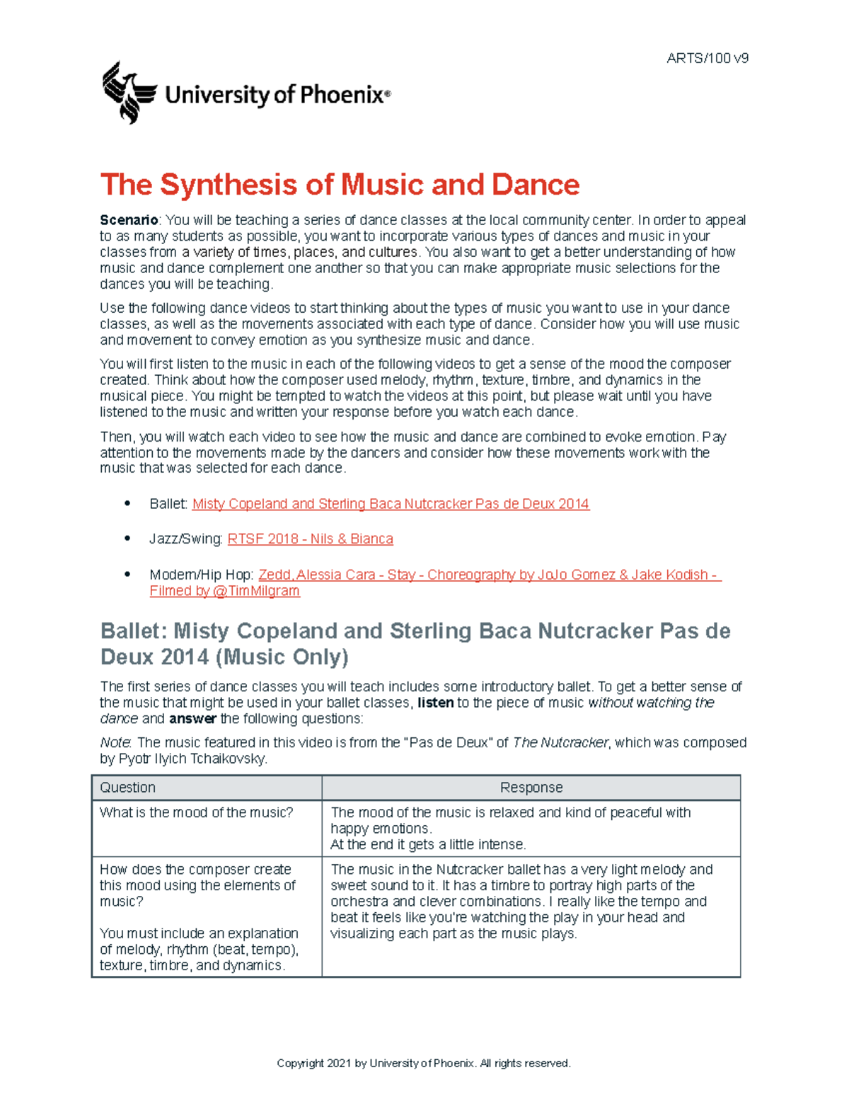 Arts100 v9 Week 3: Synthesis of Music & Dance Techniques - Studocu
